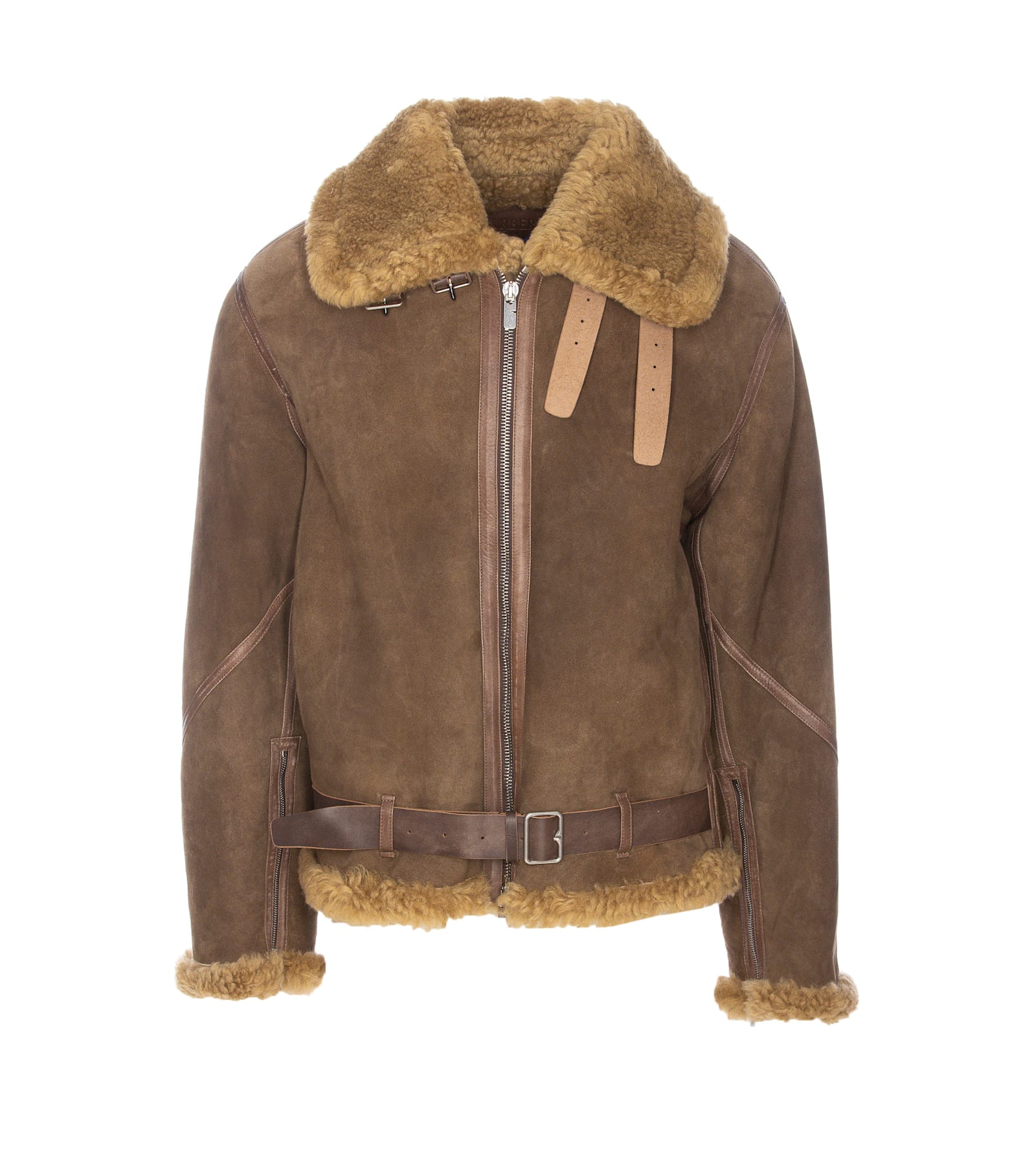 Shop Burberry Shearling Aviator Jacket In Brown