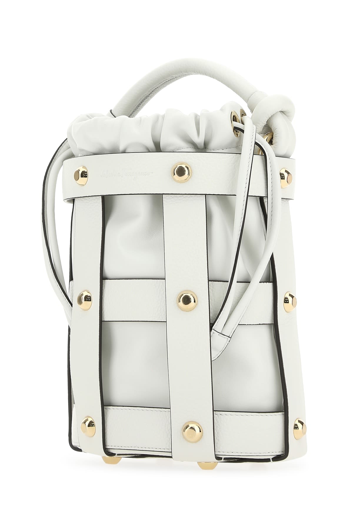 Ferragamo Stud-embellished Bucket Bag In White