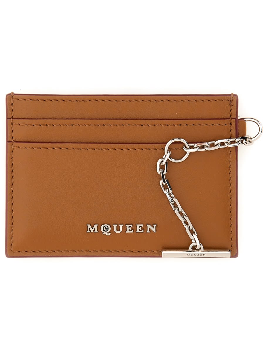 Shop Alexander Mcqueen Sling Card Holder In Buff