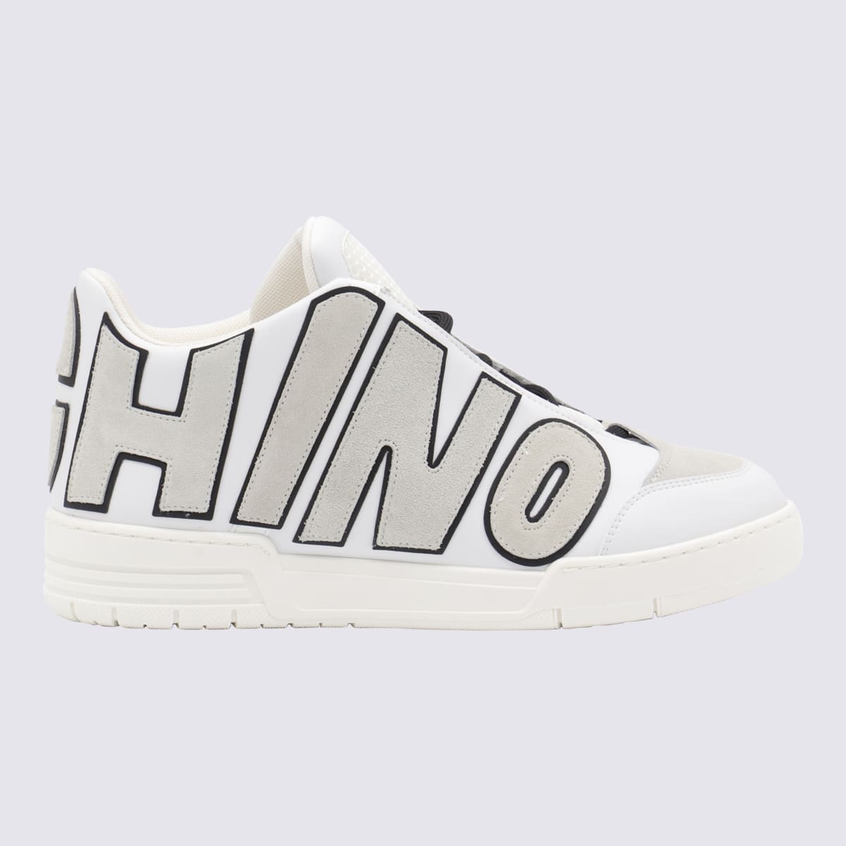 Shop Moschino White Leather Logo Sneakers