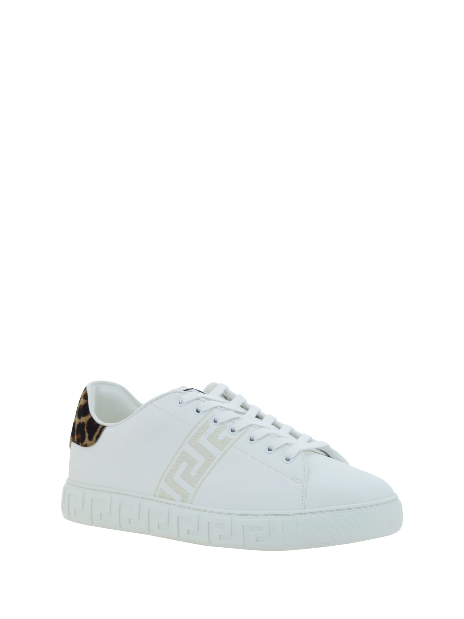 Shop Versace Sneakers In White+brown Spotted