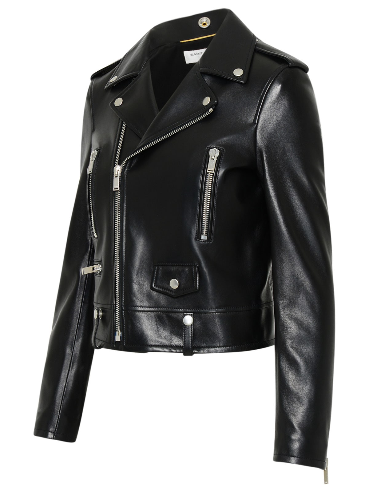 Shop Saint Laurent Black Leather Motorcycle Biker Jacket In Nero