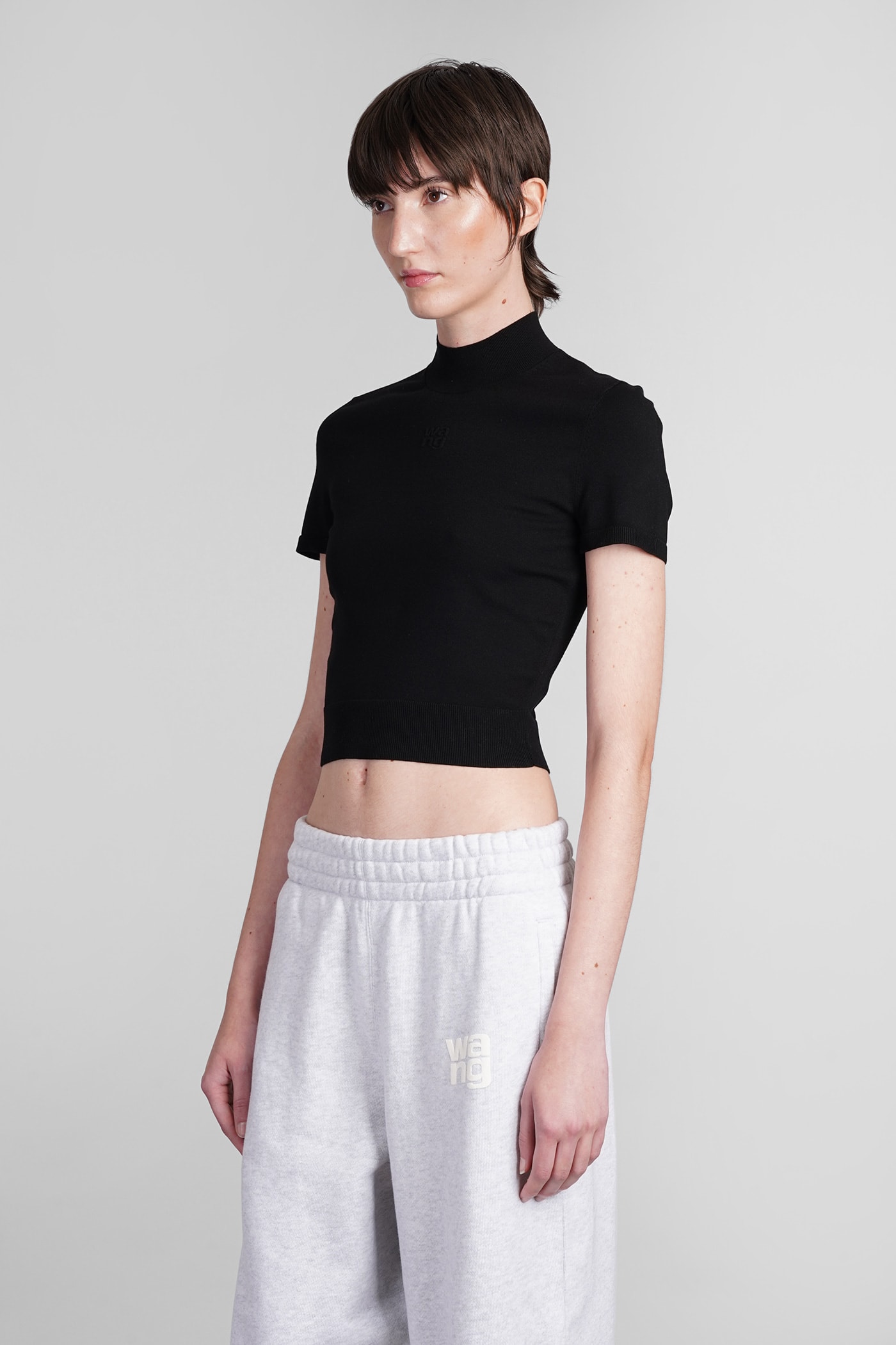Alexander Wang T T By Alexander Wang Slim-fit High Neck T-shirt With Subtle Logo In Black