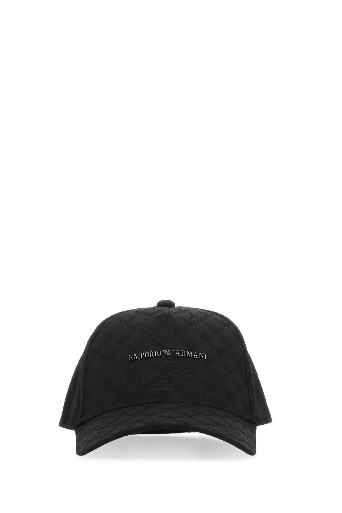 Emporio Armani Fabric Baseball Cap With Jacquard Monogram In Nero