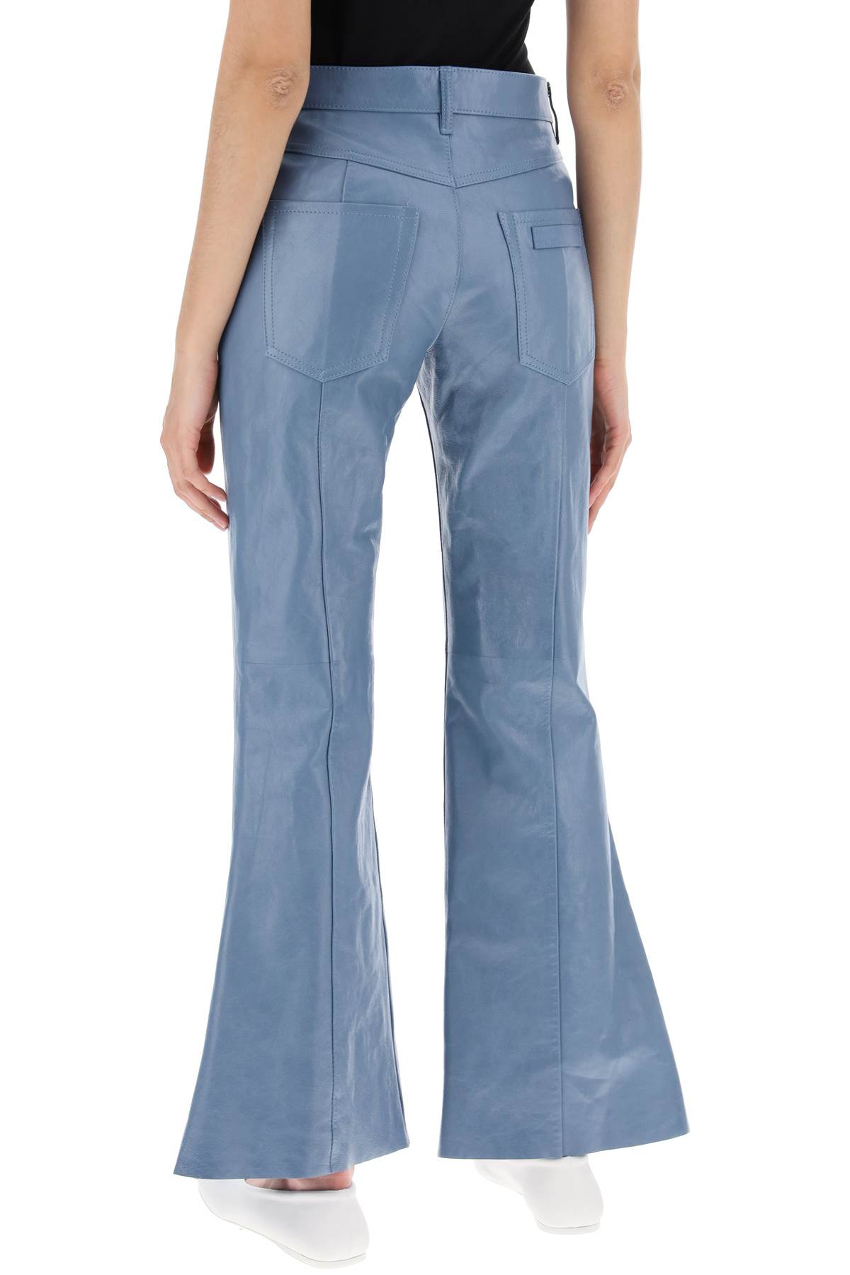 Shop Marni Flared Leather Pants For Women In Opal (light Blue)