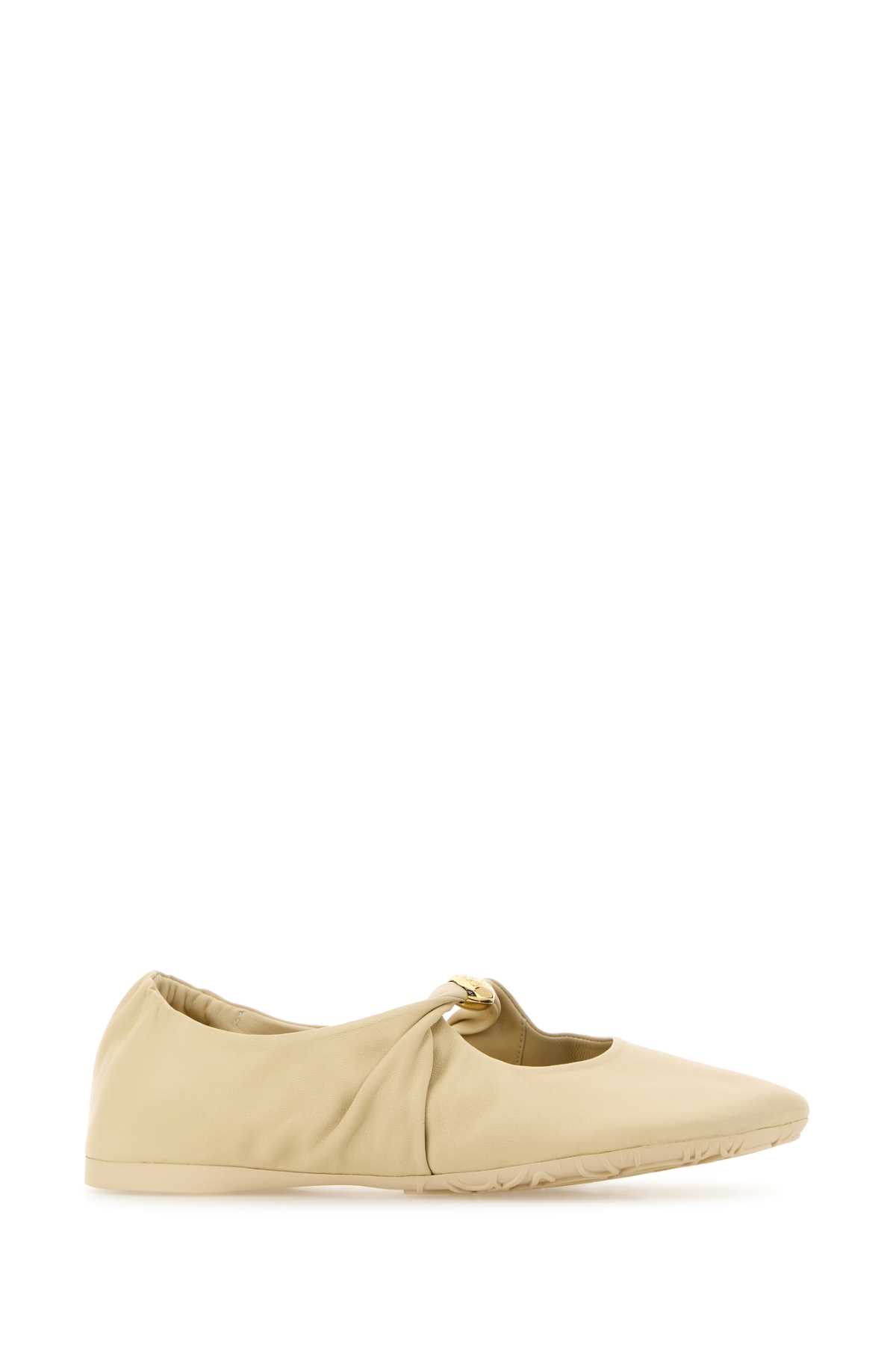 Loewe Nappa Leather Pointed Toe Ballerina Shoes In Nude