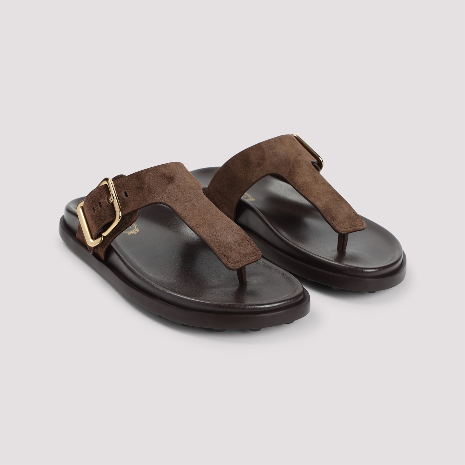 Tod's Buckle Detail Flat Sole Open Toe Slide In Marrone Africa