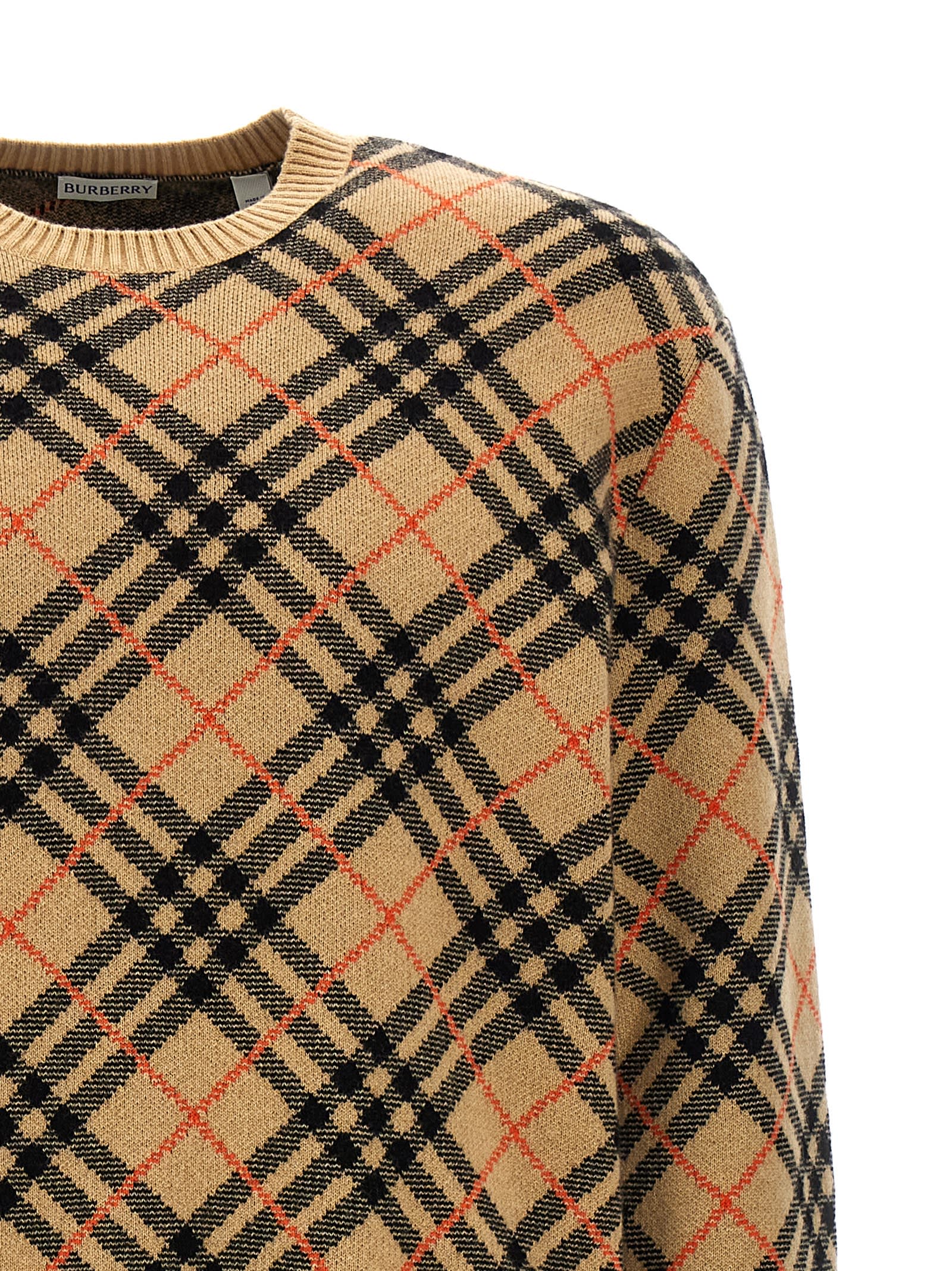 Shop Burberry Check Sweater In Beige