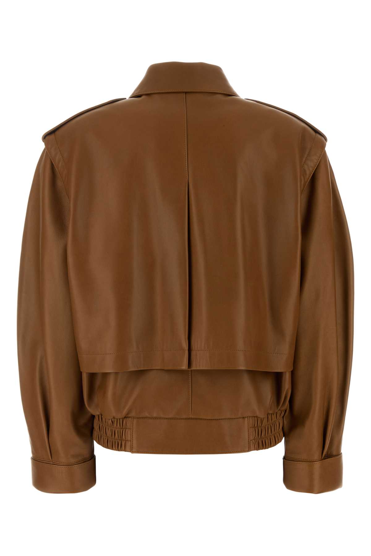 Saint Laurent Leather Jacket With Elasticated Hem And Long Sleeves In Brown