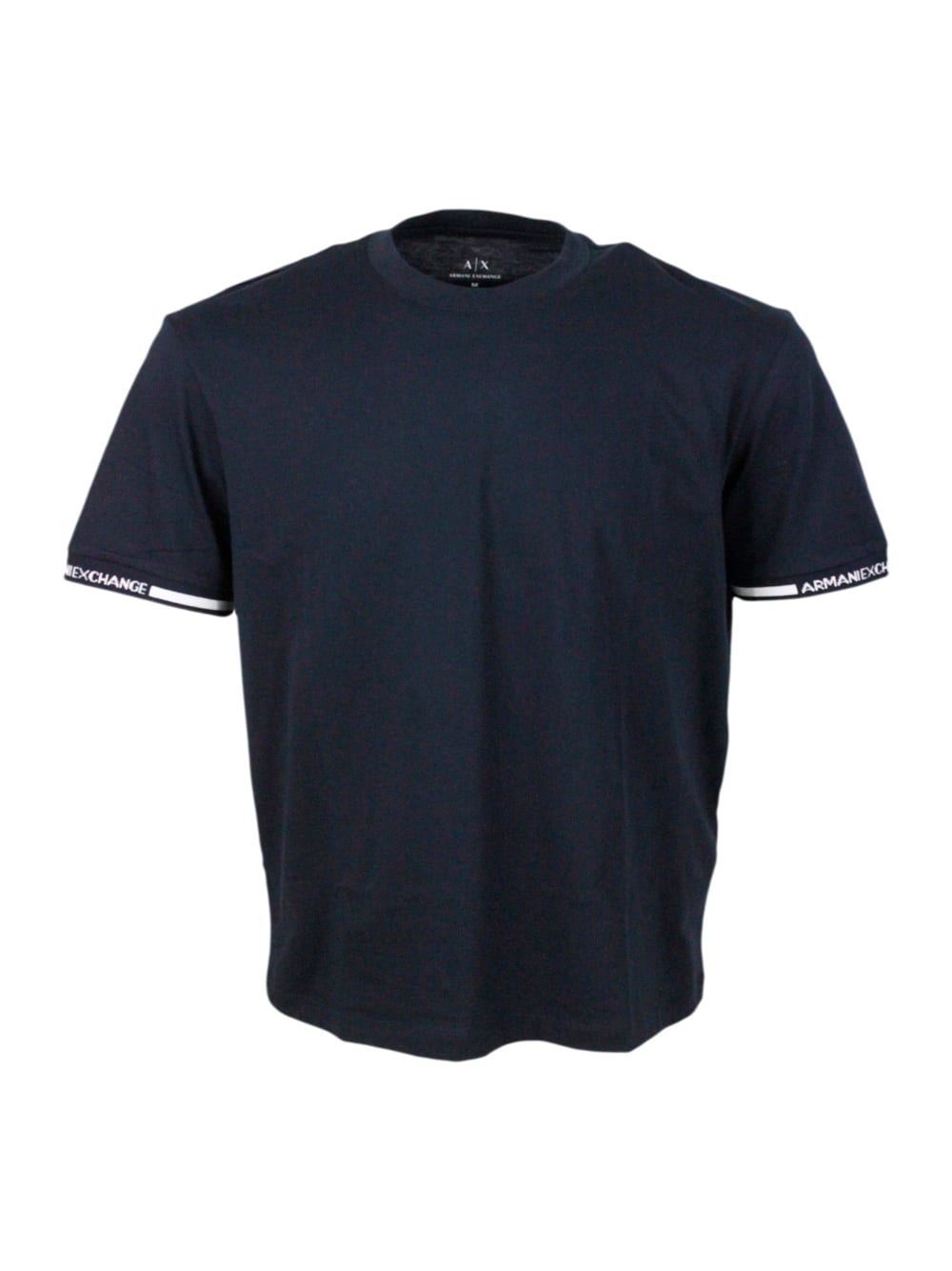 Shop Armani Collezioni Short-sleeved Crew-neck T-shirt With Logo On The Sleeves In Blu