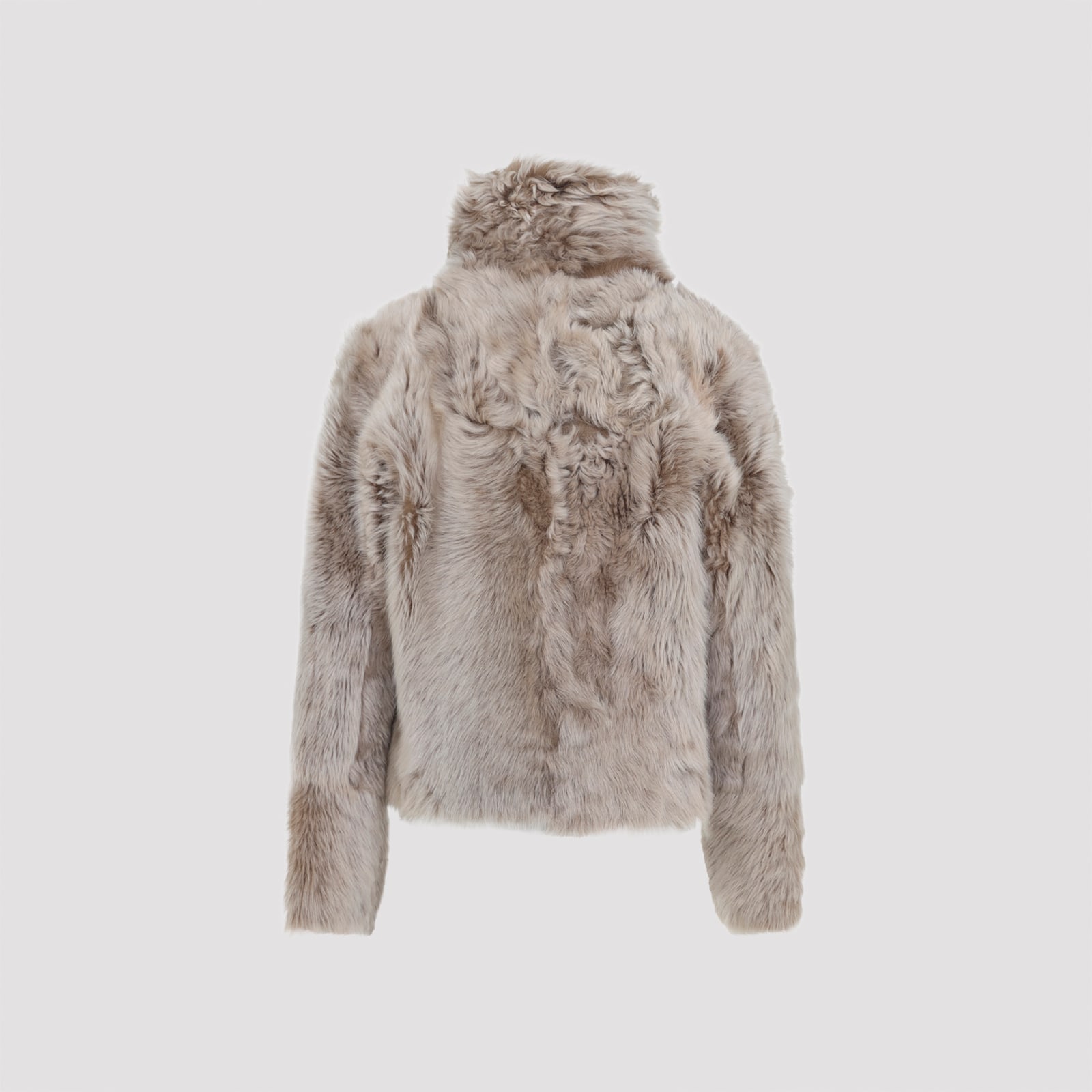 Yves Salomon Short Jacket With Stand-up Collar In Variegated Lamb Leather In Gray