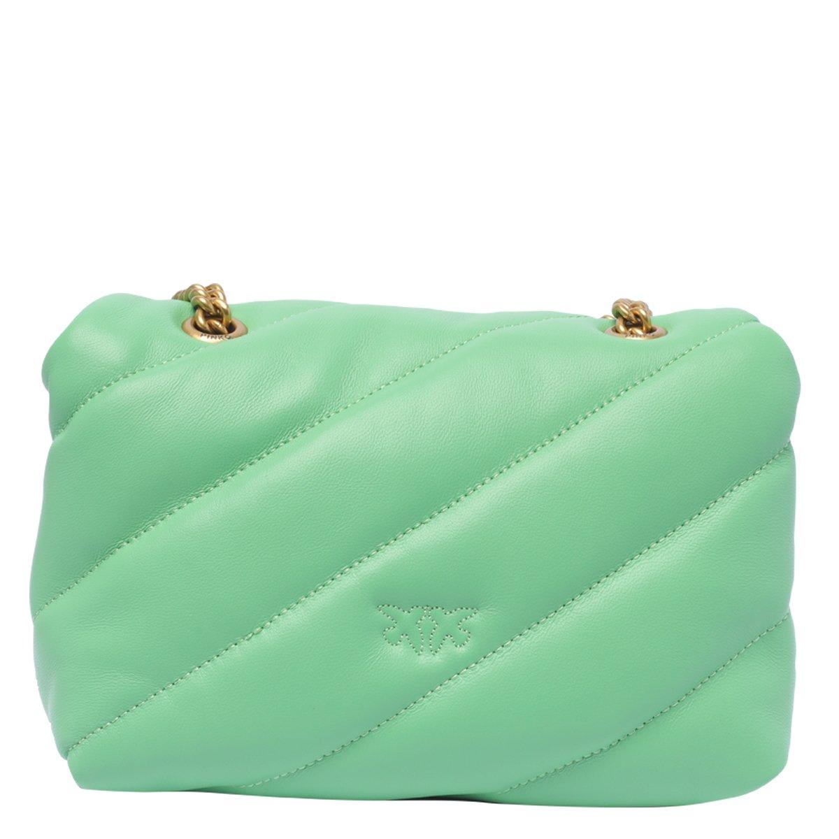 Shop Pinko Love Bird Fold-over Top Mini Crossbody Bag In Green