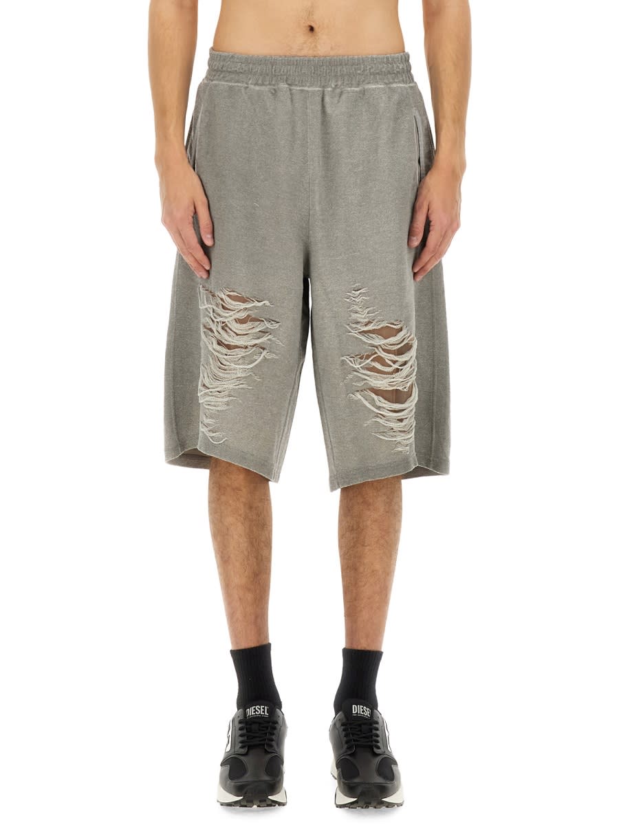 Diesel Distressed Shorts In Grey