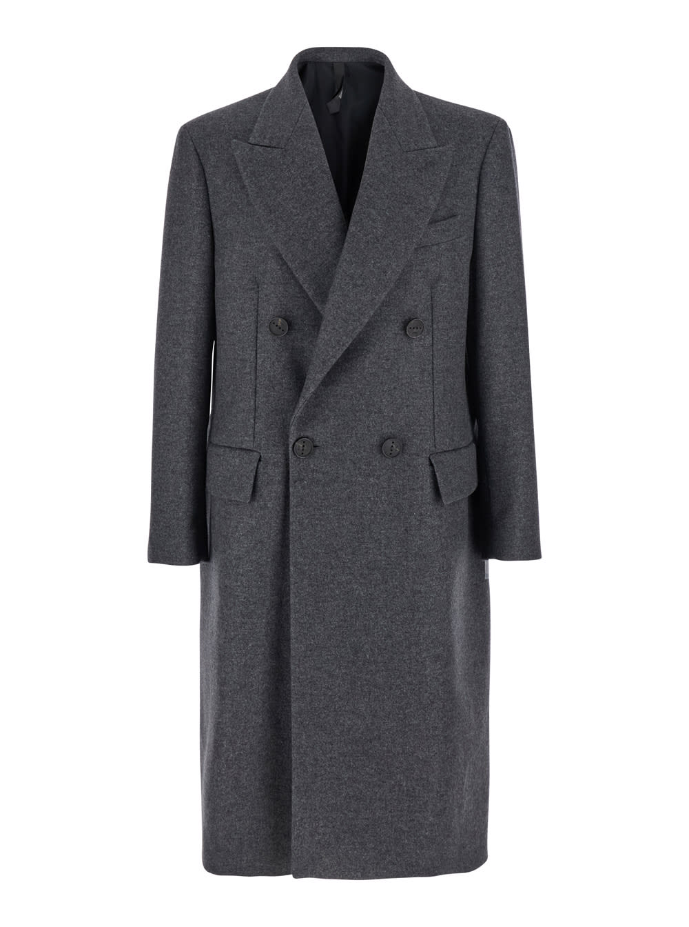 Grey Double-breasted Coat With Pointed Lapels In Wool Blend Man