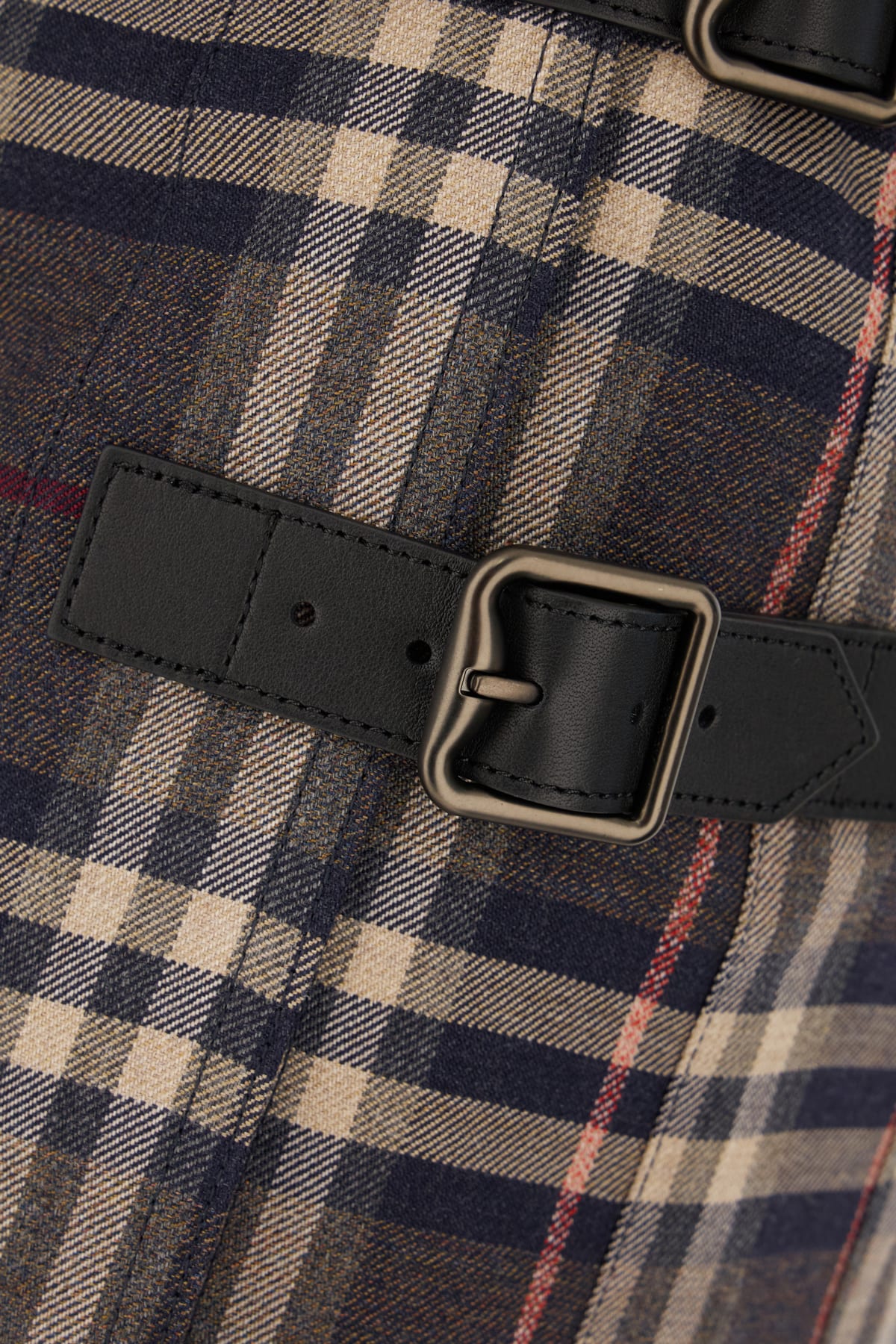 Burberry Wool Skirt With Embroidered Buckle And Pleats In Multi