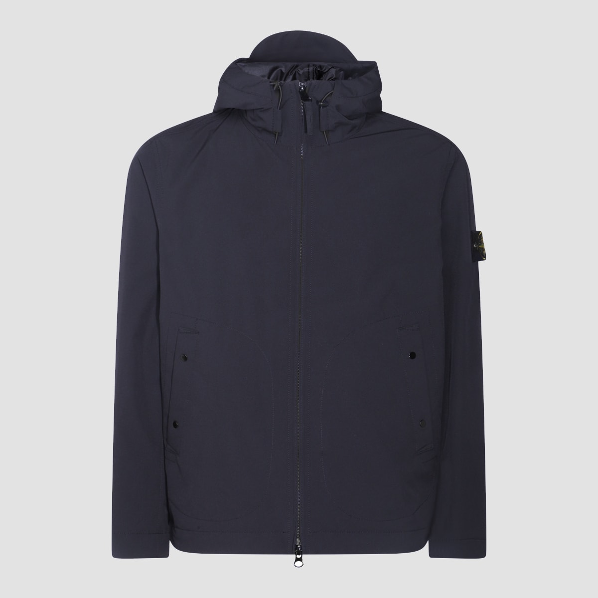 Stone Island Contemporary Hooded Jacket With Distinctive Logo Patch In Blue