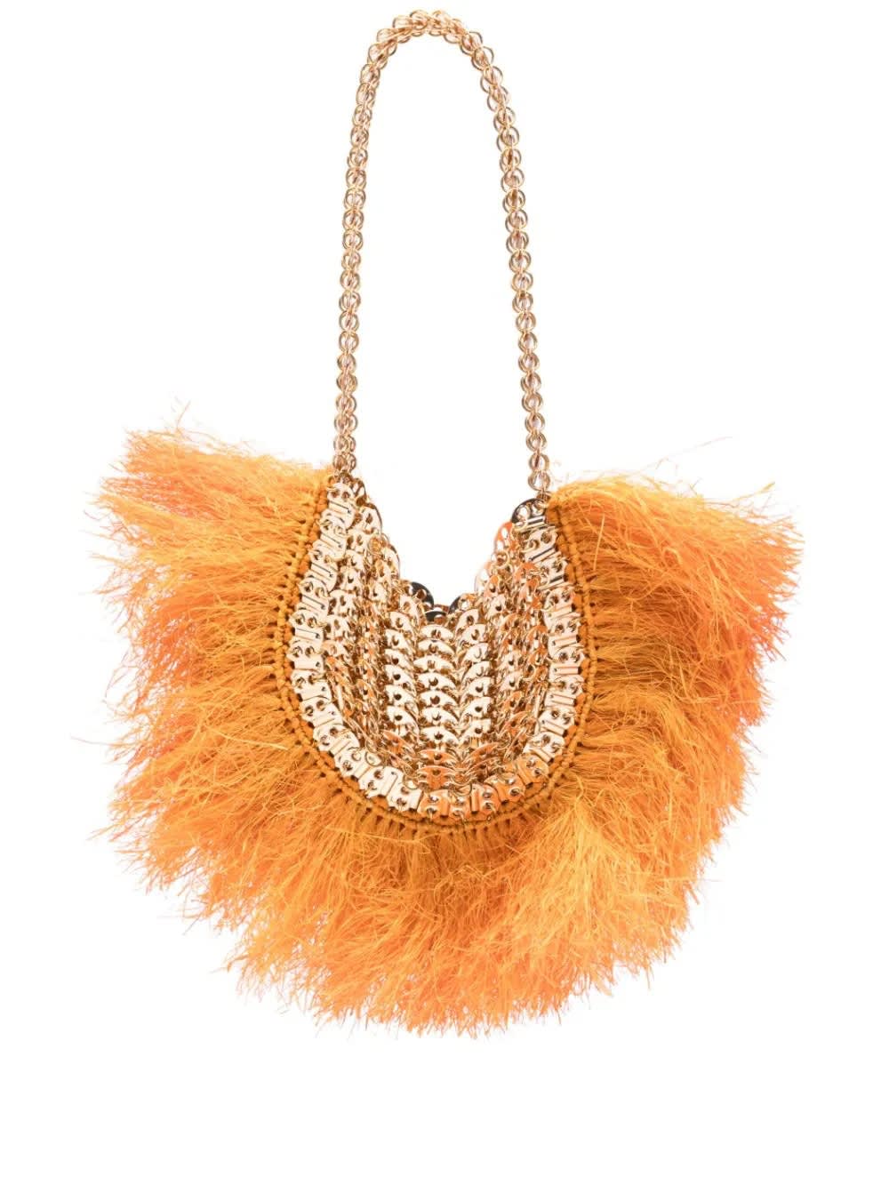 Shop Rabanne Gold 1969 Moon Bag With Orange Fringes