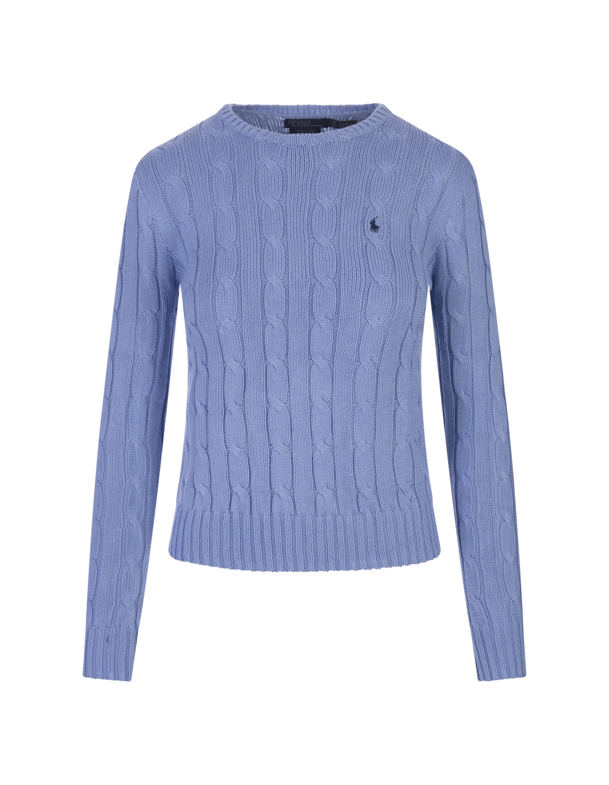 Shop Ralph Lauren Crew Neck Sweater In Sky Blue Braided Knit