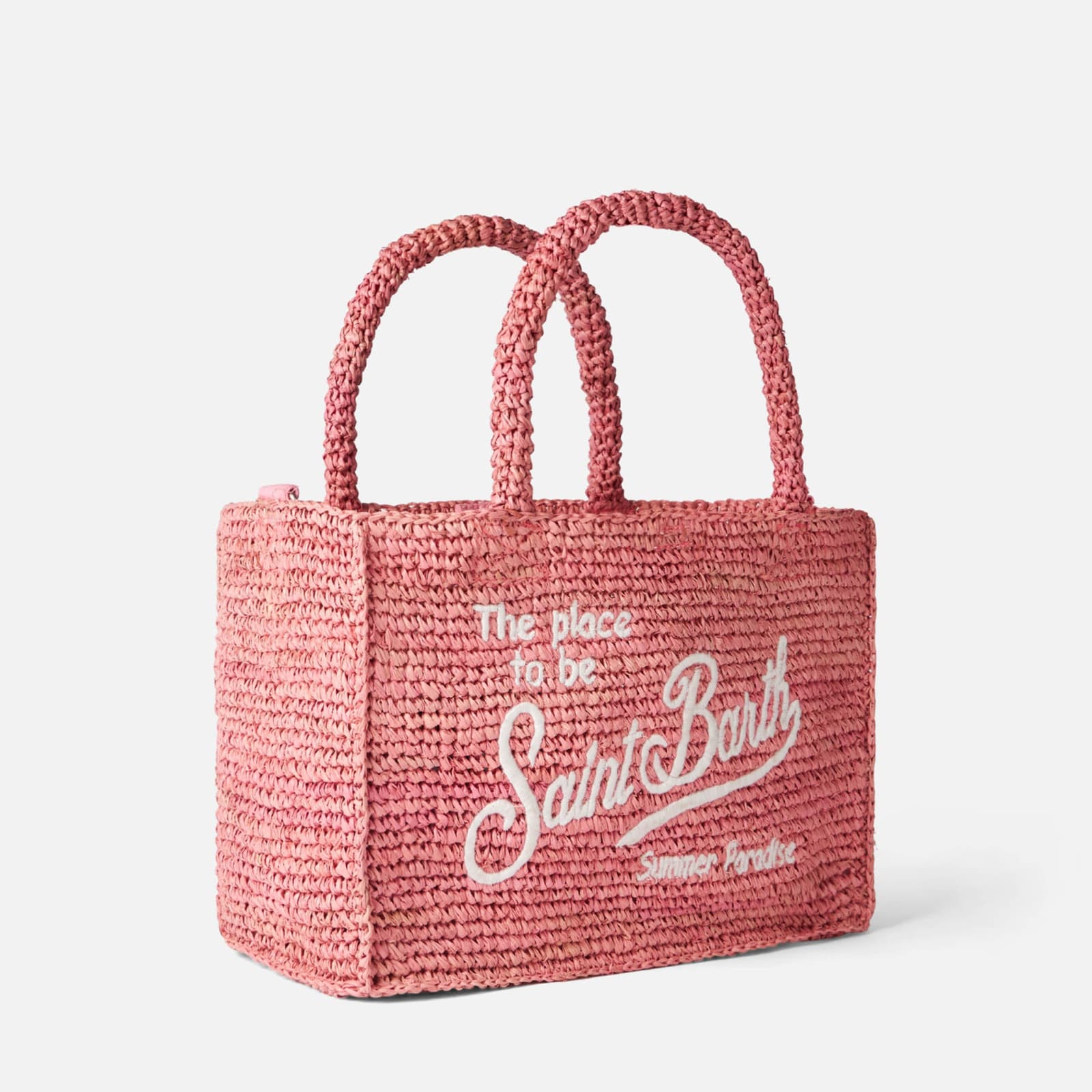 Shop Mc2 Saint Barth Colette Pink Raffia Handbag With Saint Barth Embroidery