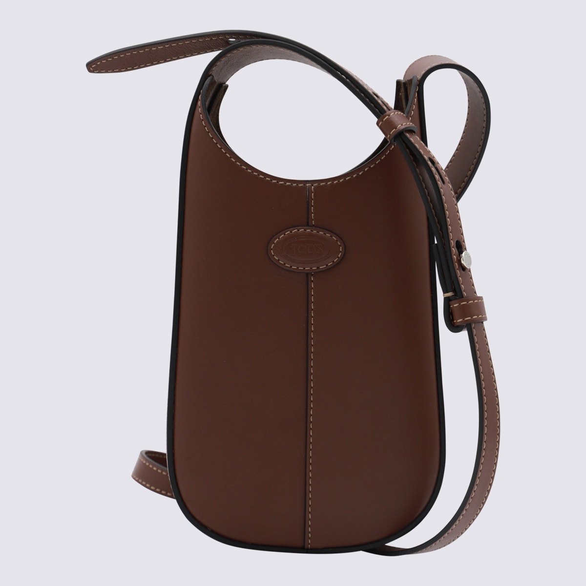 Shop Tod's Dark Brown Leather Crossbody Bag In Mogano