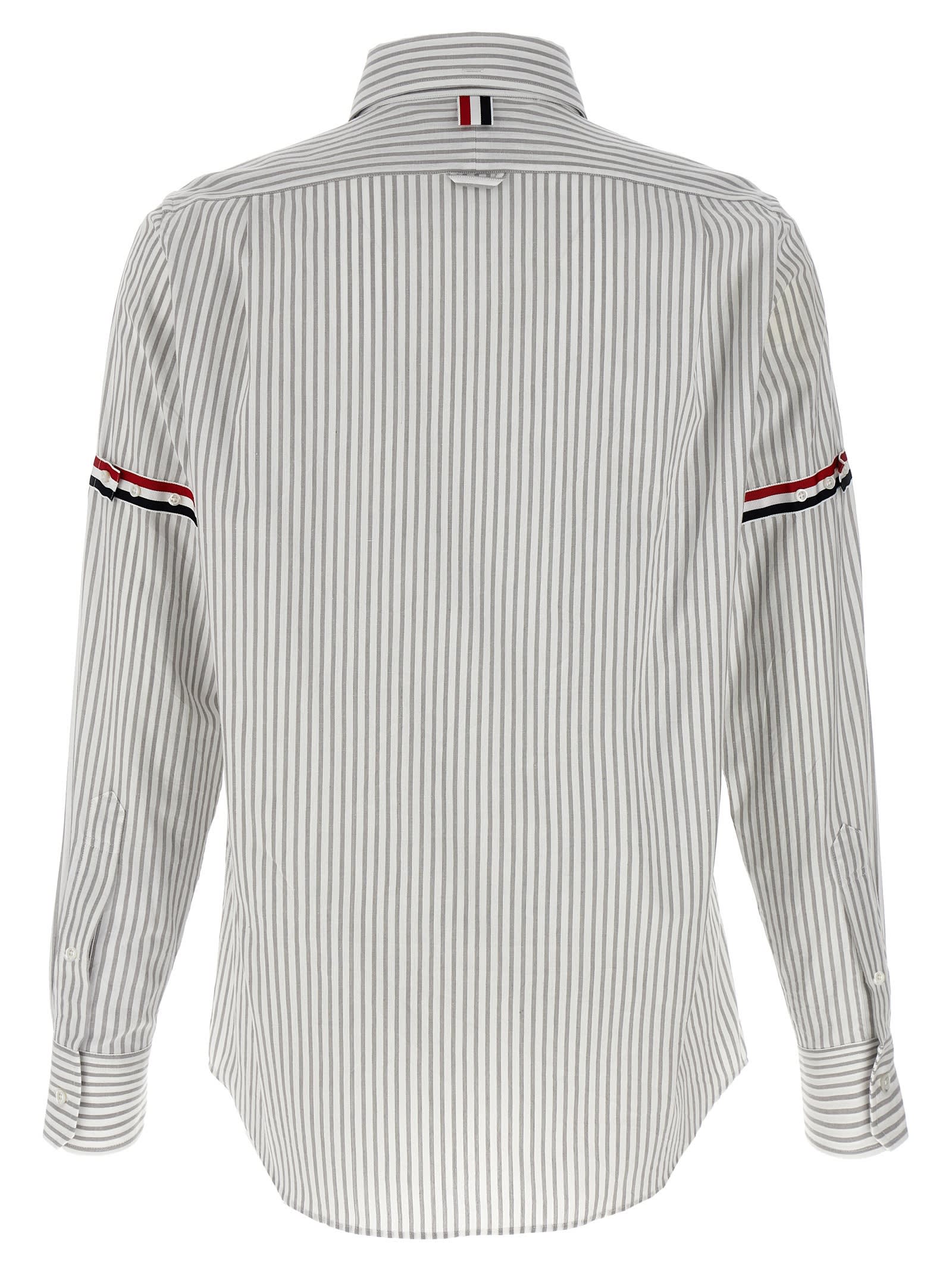 Thom Browne Grey Vertical-stripe Long-sleeve Shirt In Gray