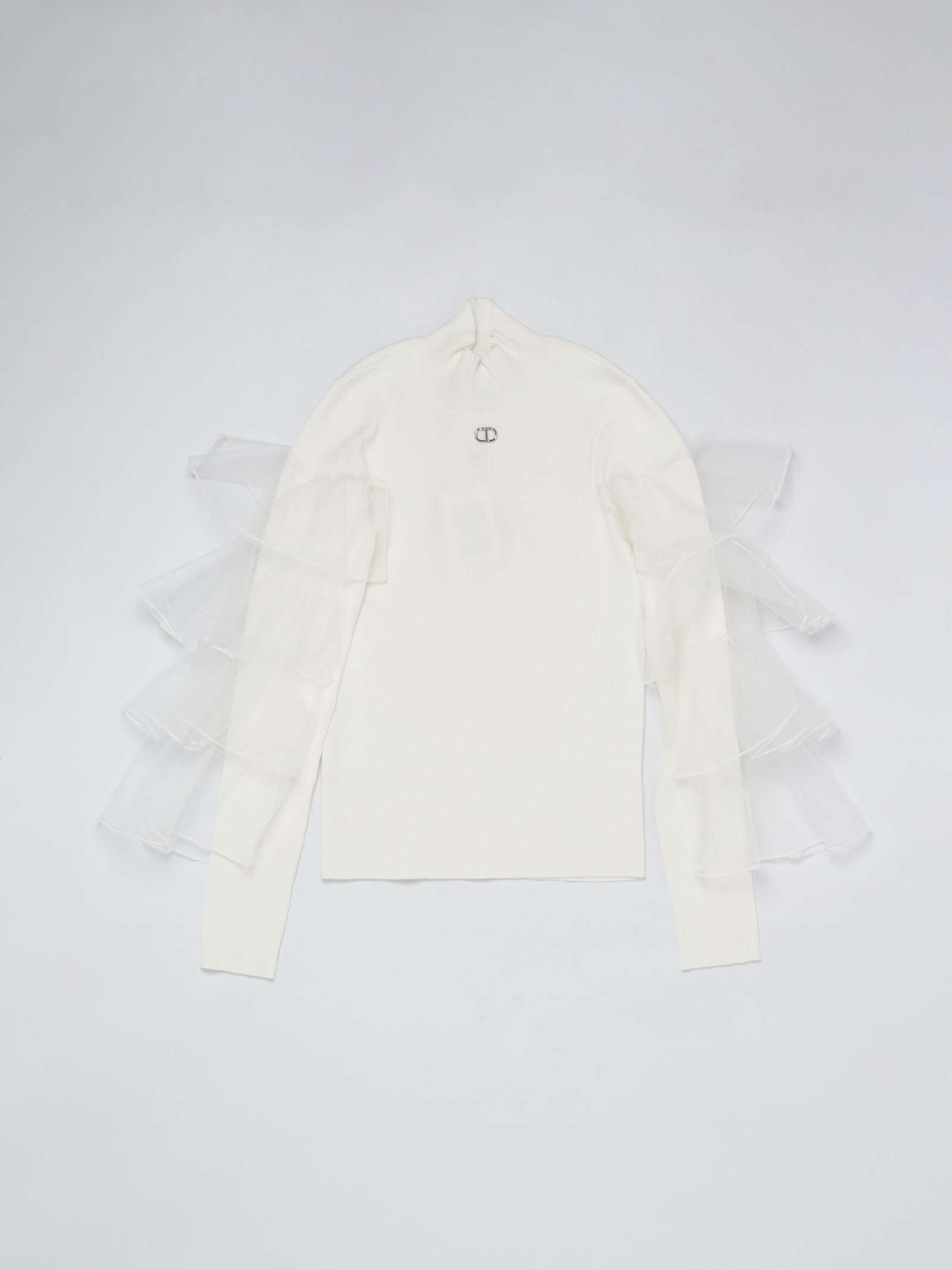Twinset Ruffled Mock-neck Top In Bianco
