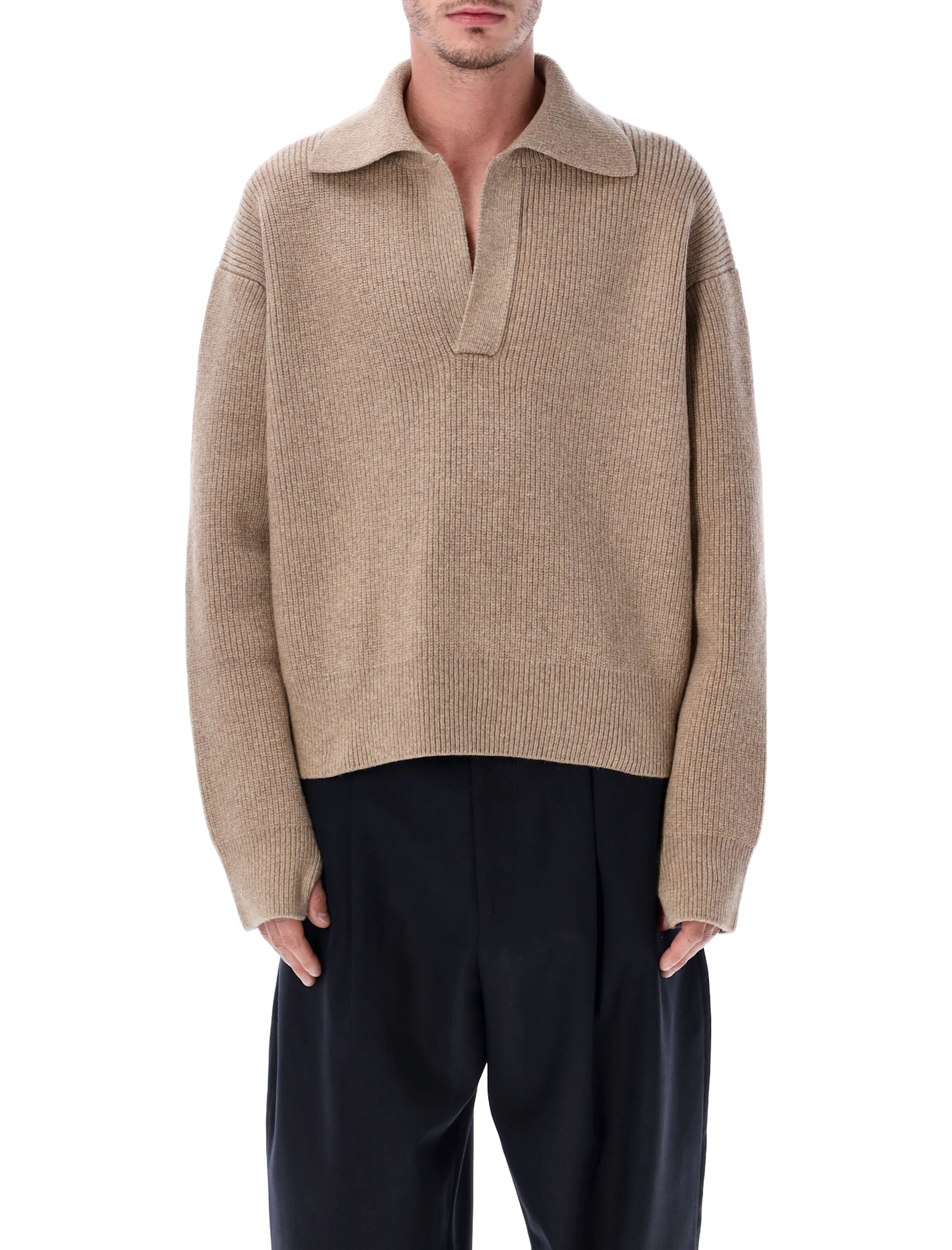 Studio Nicholson Nash Rws Merino Wool Polo Knit In Brown