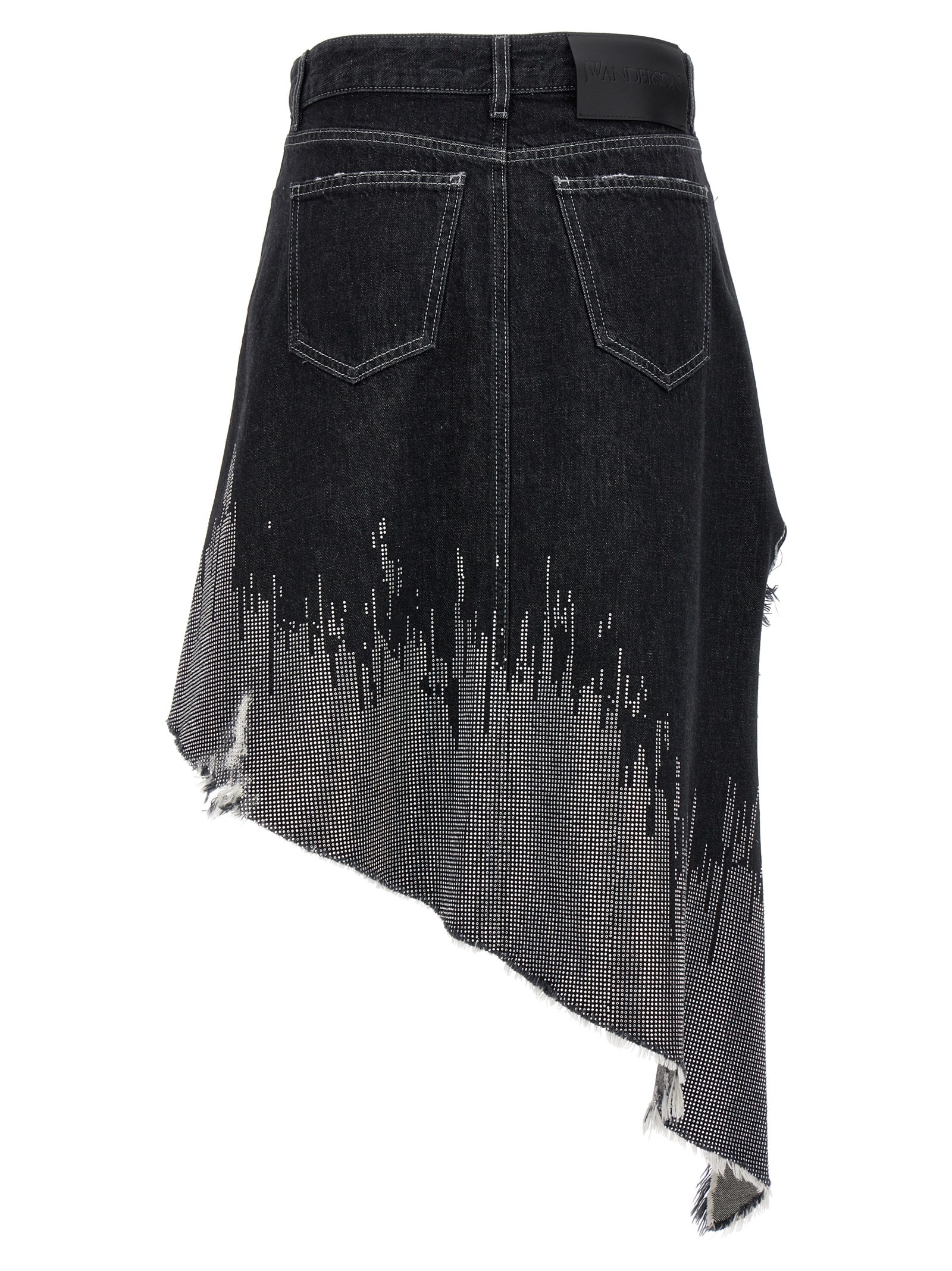 Shop Jw Anderson Sequin Asymmetric Denim Skirt In Gray