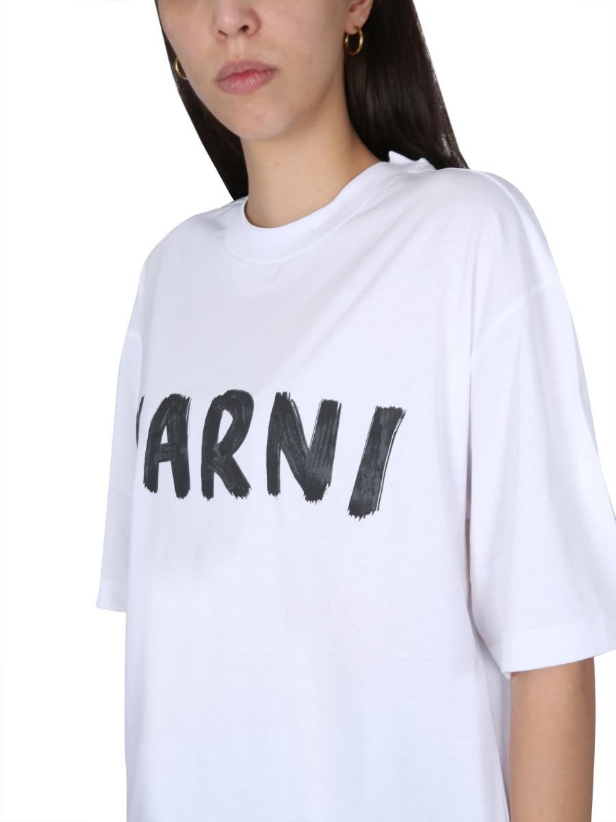 Shop Marni Logo Print T-shirt In White