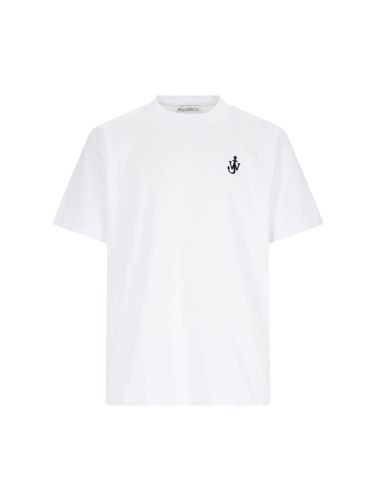Jw Anderson Men White Crewneck T-shirt With Logo Embroidery On The Front In Cotton Man In White