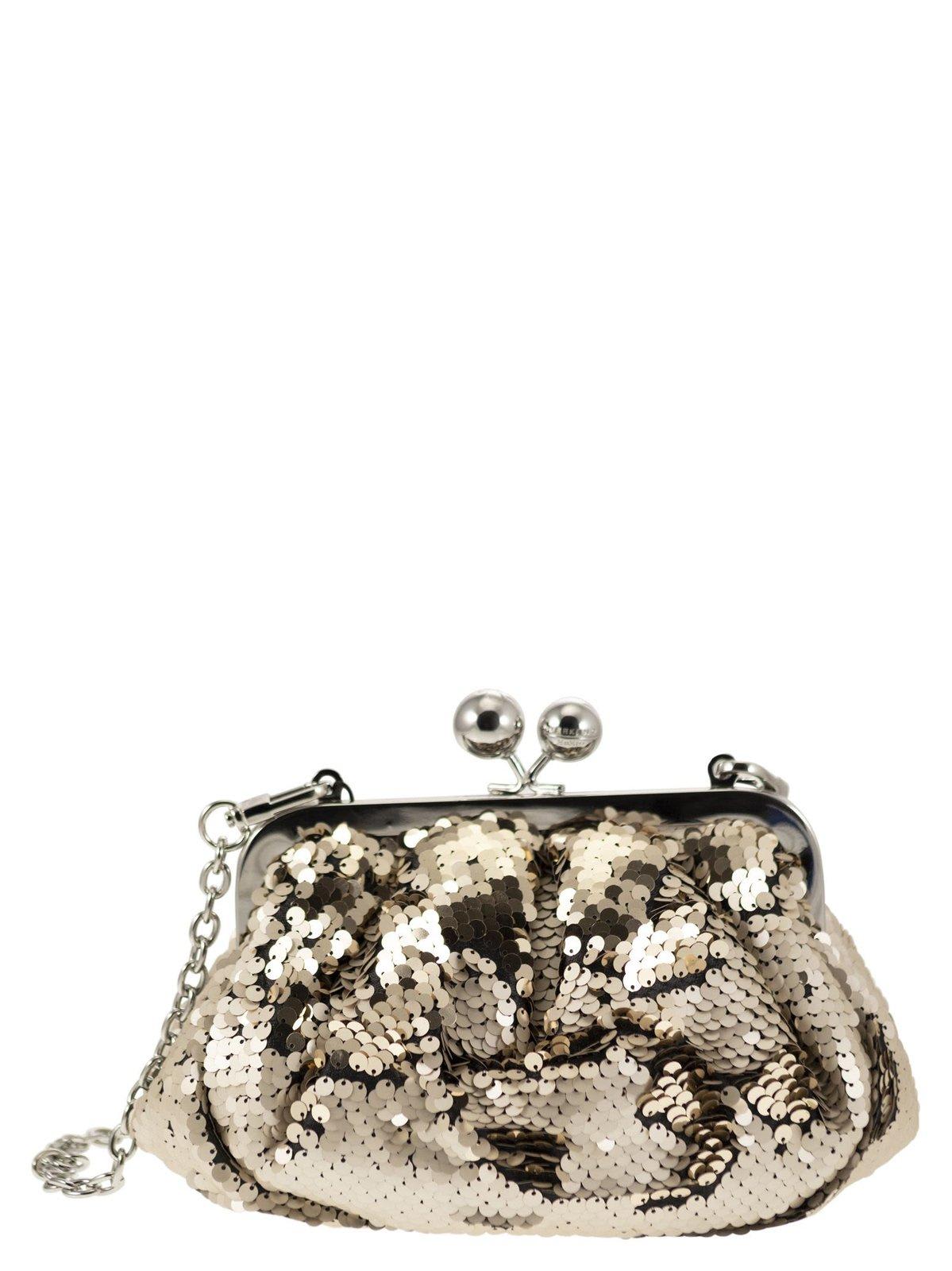Weekend Max Mara Embellished Chained Clutch Bag In Ivory
