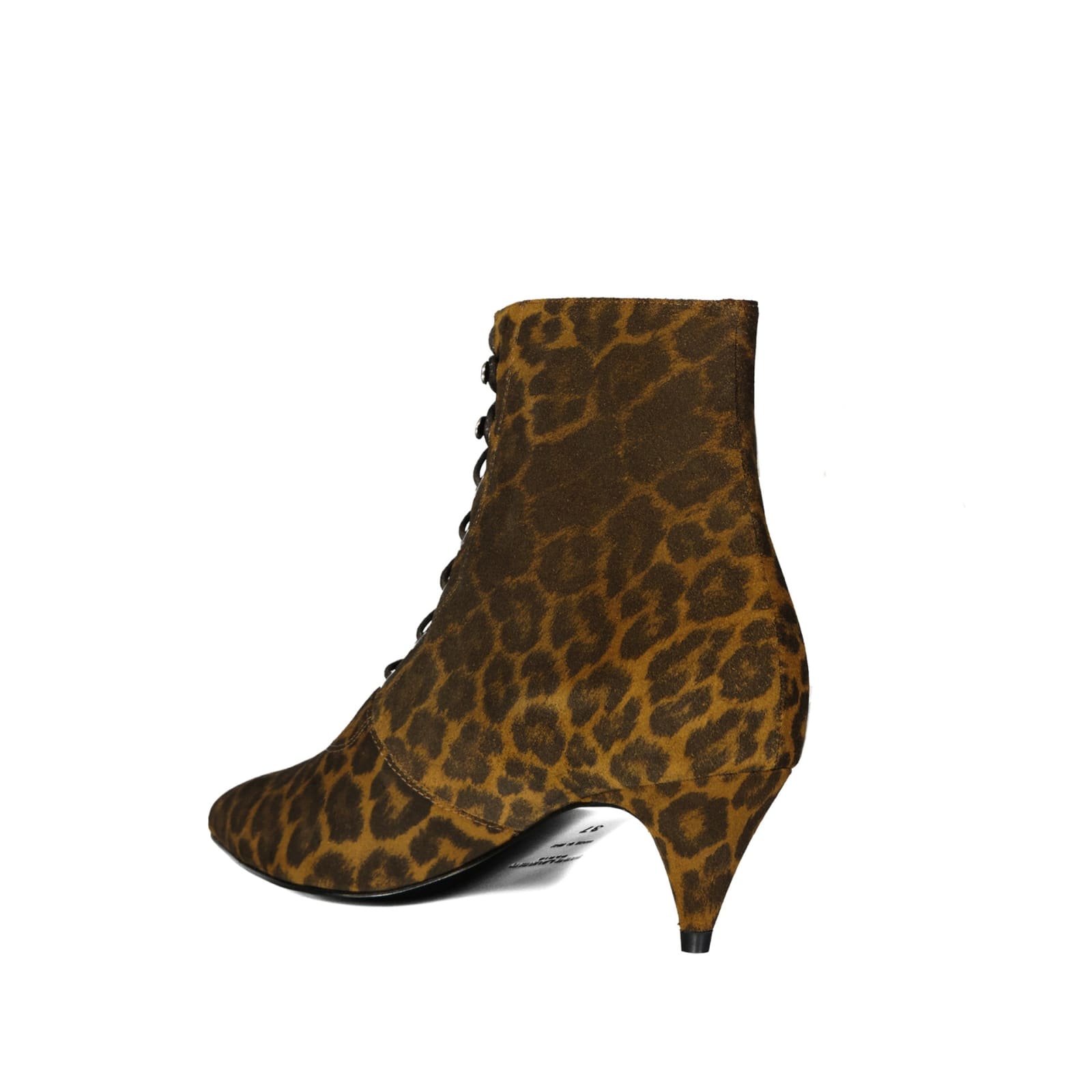 Shop Saint Laurent Kiki Lace-up Leopard-print Ankle Boots In Brown