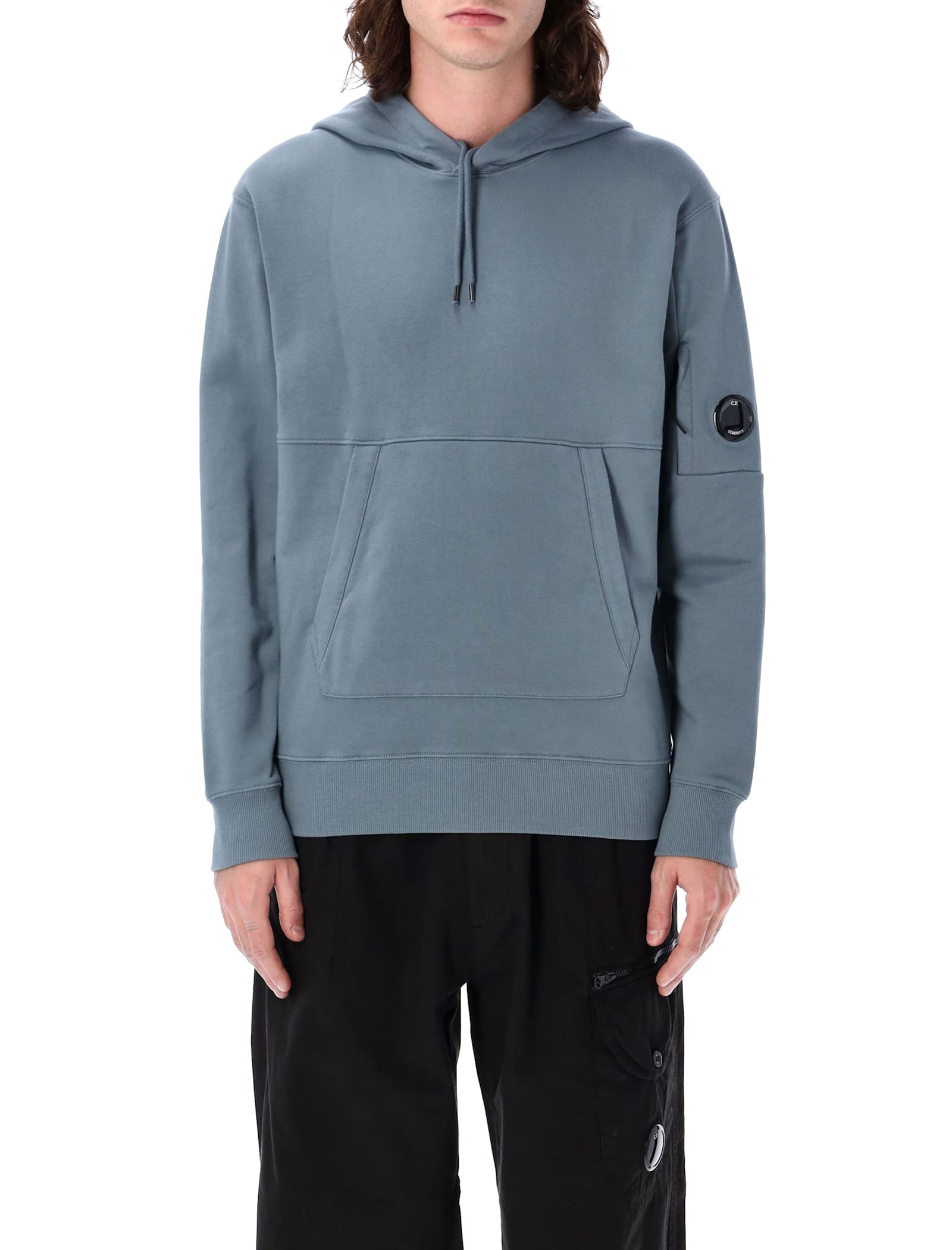C.p. Company C.p.company Diagonal Raised Fleece Lens Hooded Sweatshirt In Stormy Weather