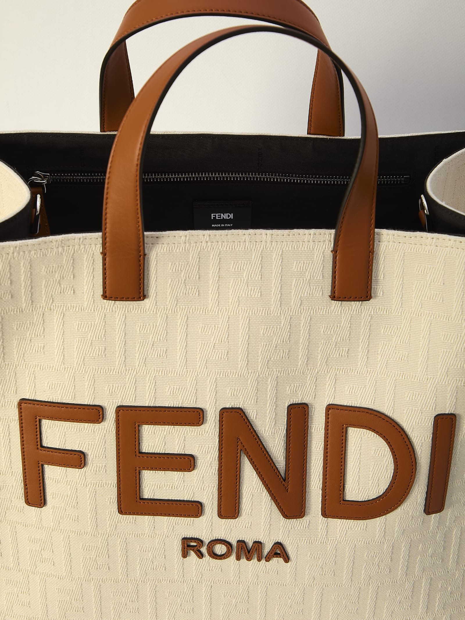 Shop Fendi Ff Shopper Bag In Cream