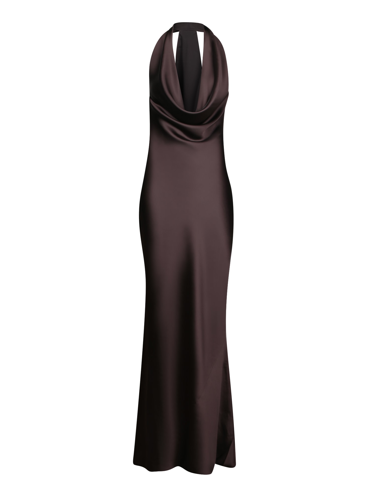 Norma Kamali Brown Satin Halter Long Dress