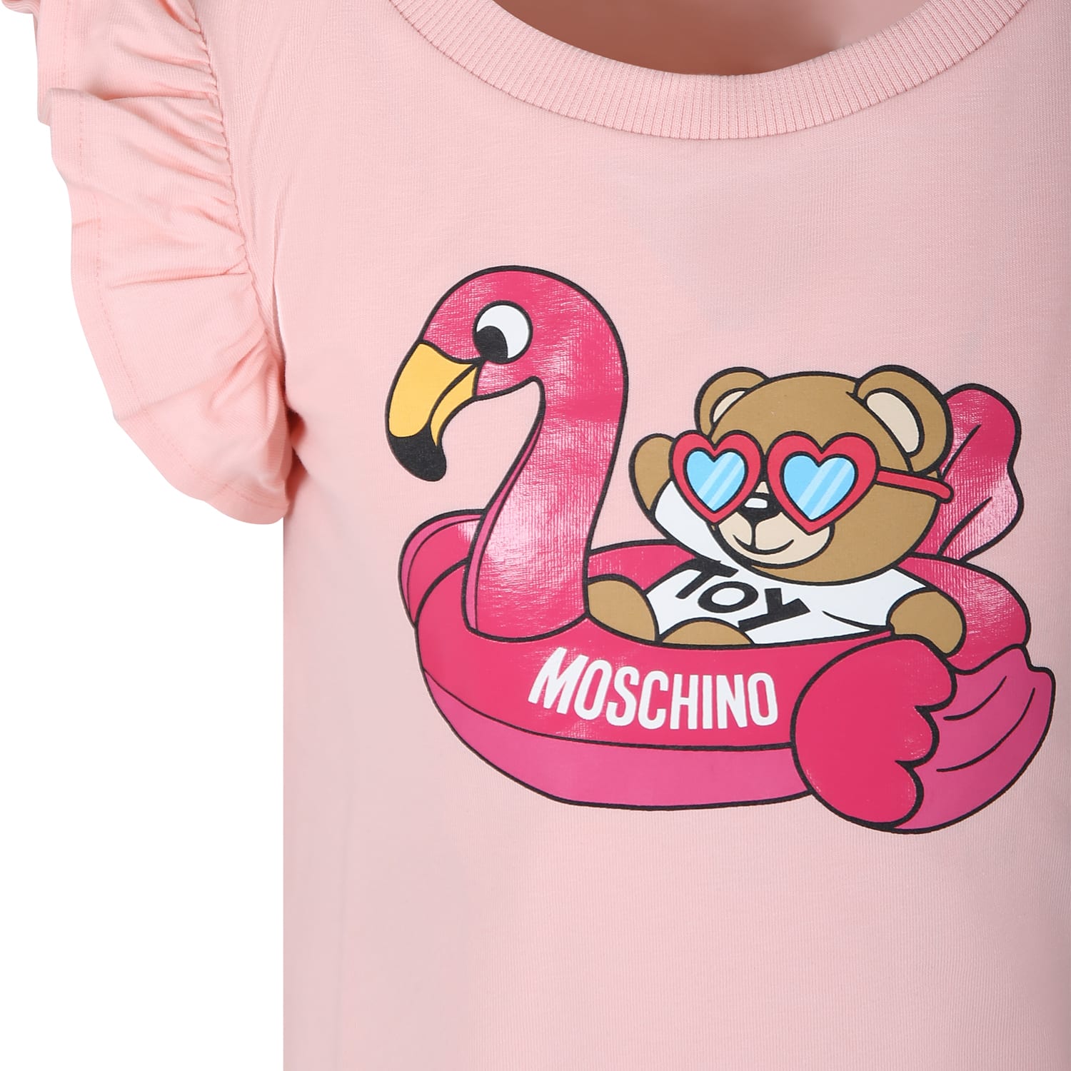 Shop Moschino Pink T-shirt For Girl With Teddy Bear And Flamingo