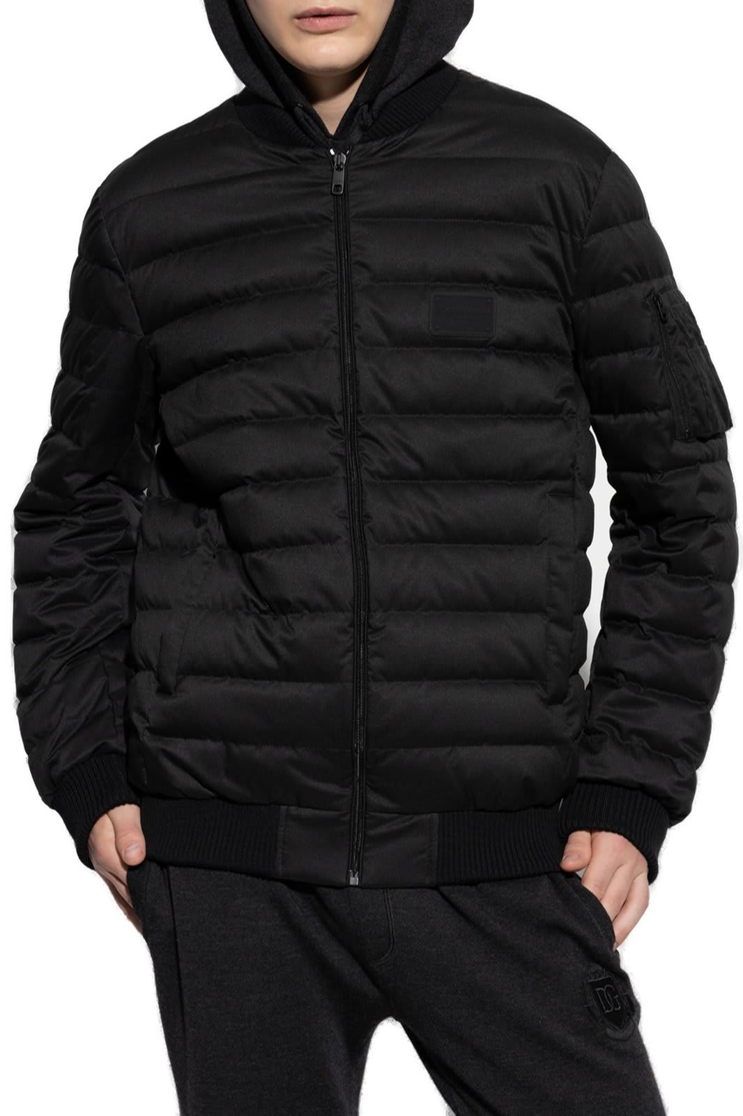 Shop Dolce & Gabbana Logo Patch Quilted Bomber Jacket In Black