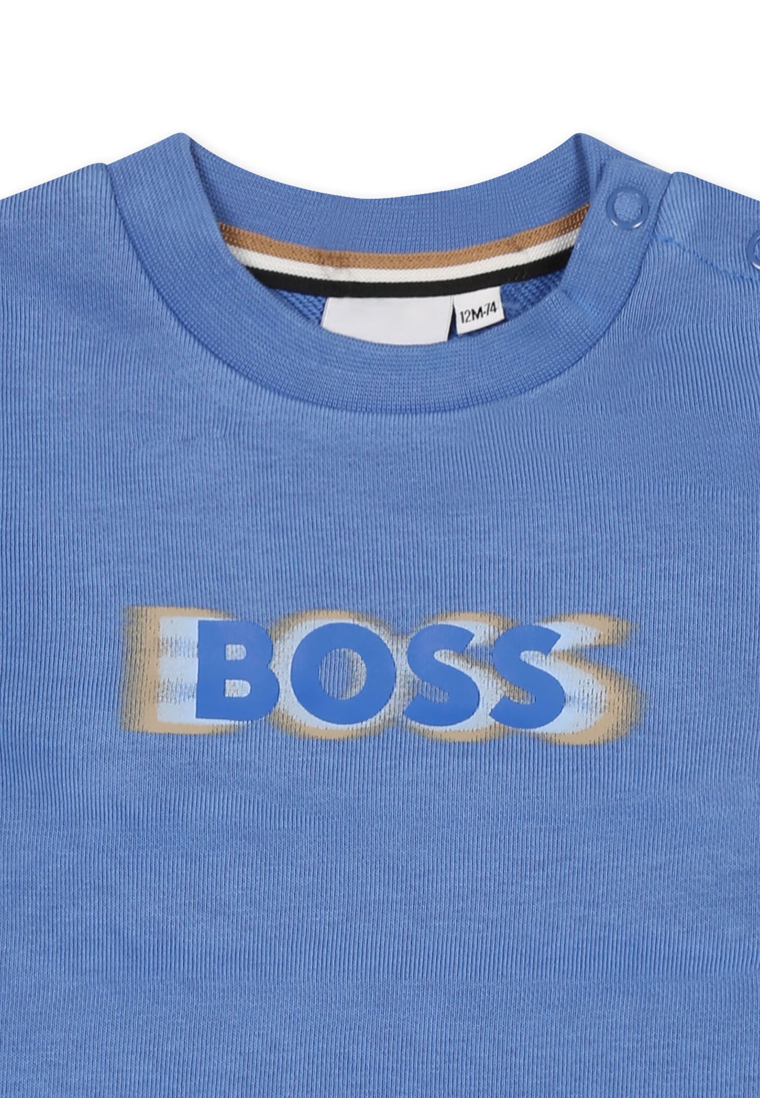 Hugo Boss Blue Sweatshirt For Baby Boy With Logo In Light Blue