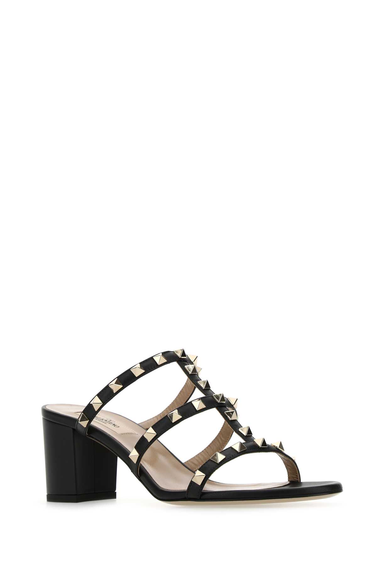 Shop Valentino Black Leather Rockstud Mules In Nero