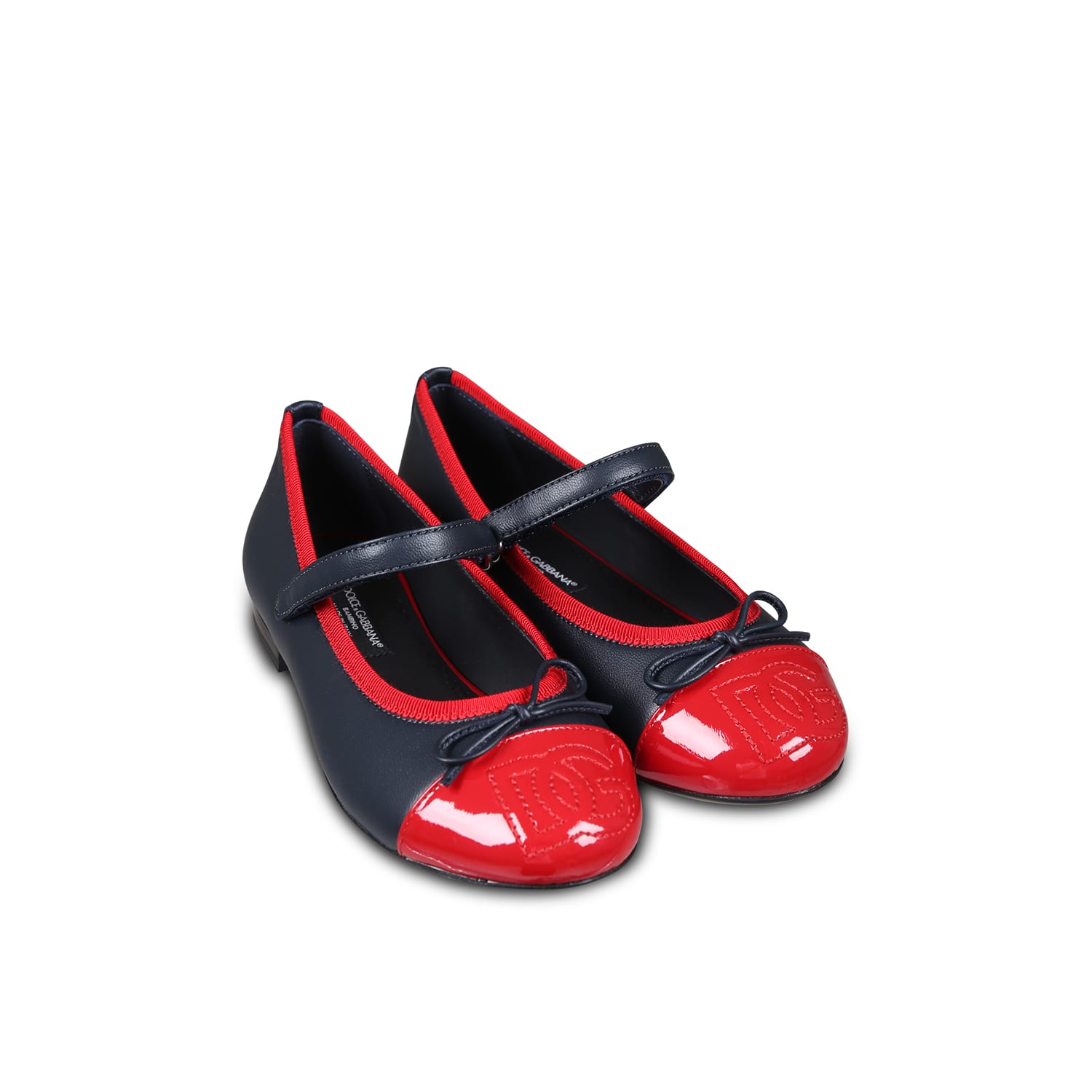 Dolce & Gabbana Girls Navy Blue Embroidered Leather Pumps In Blue