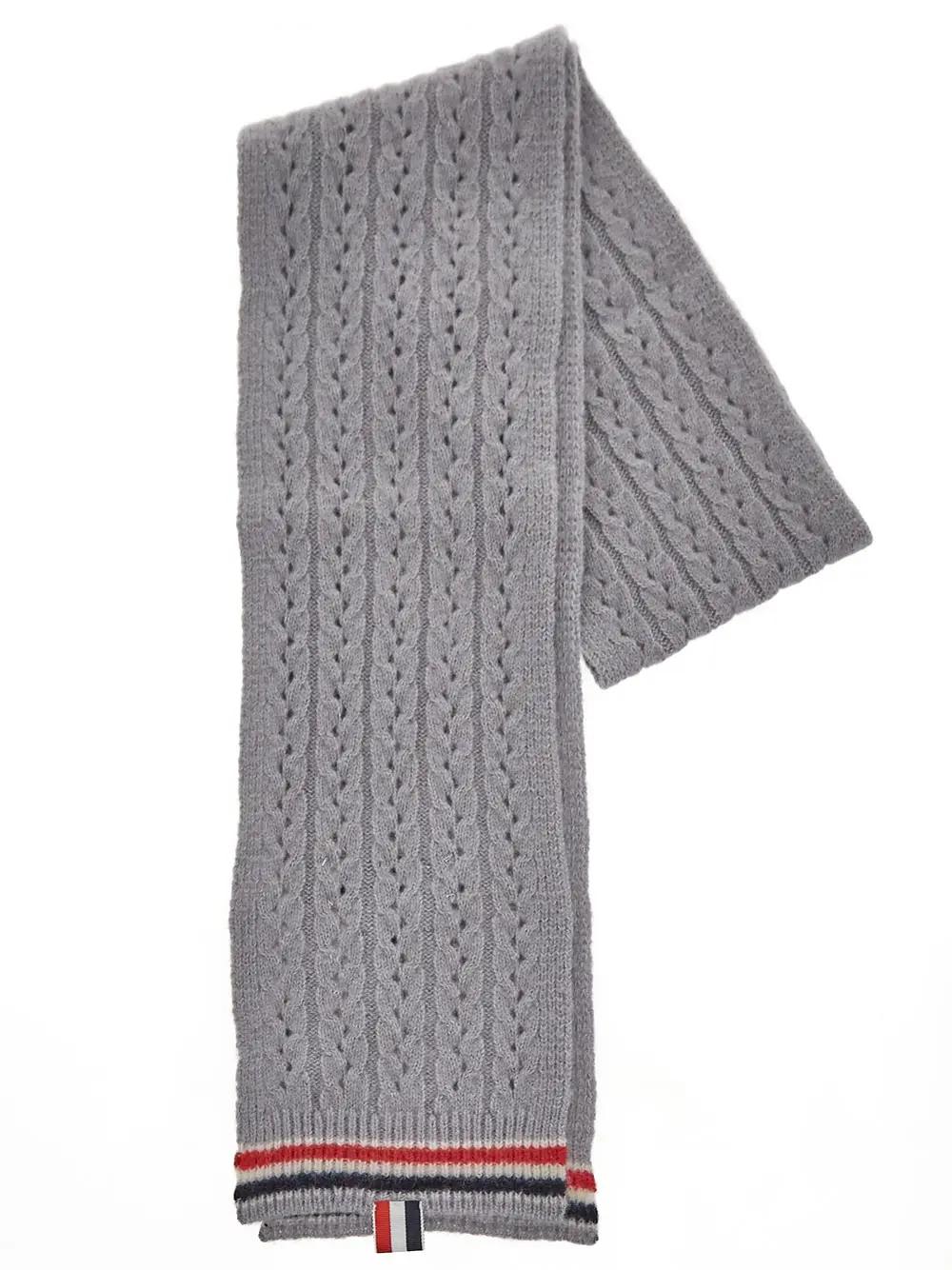 Thom Browne Cable Pointelle Scarf In Grey