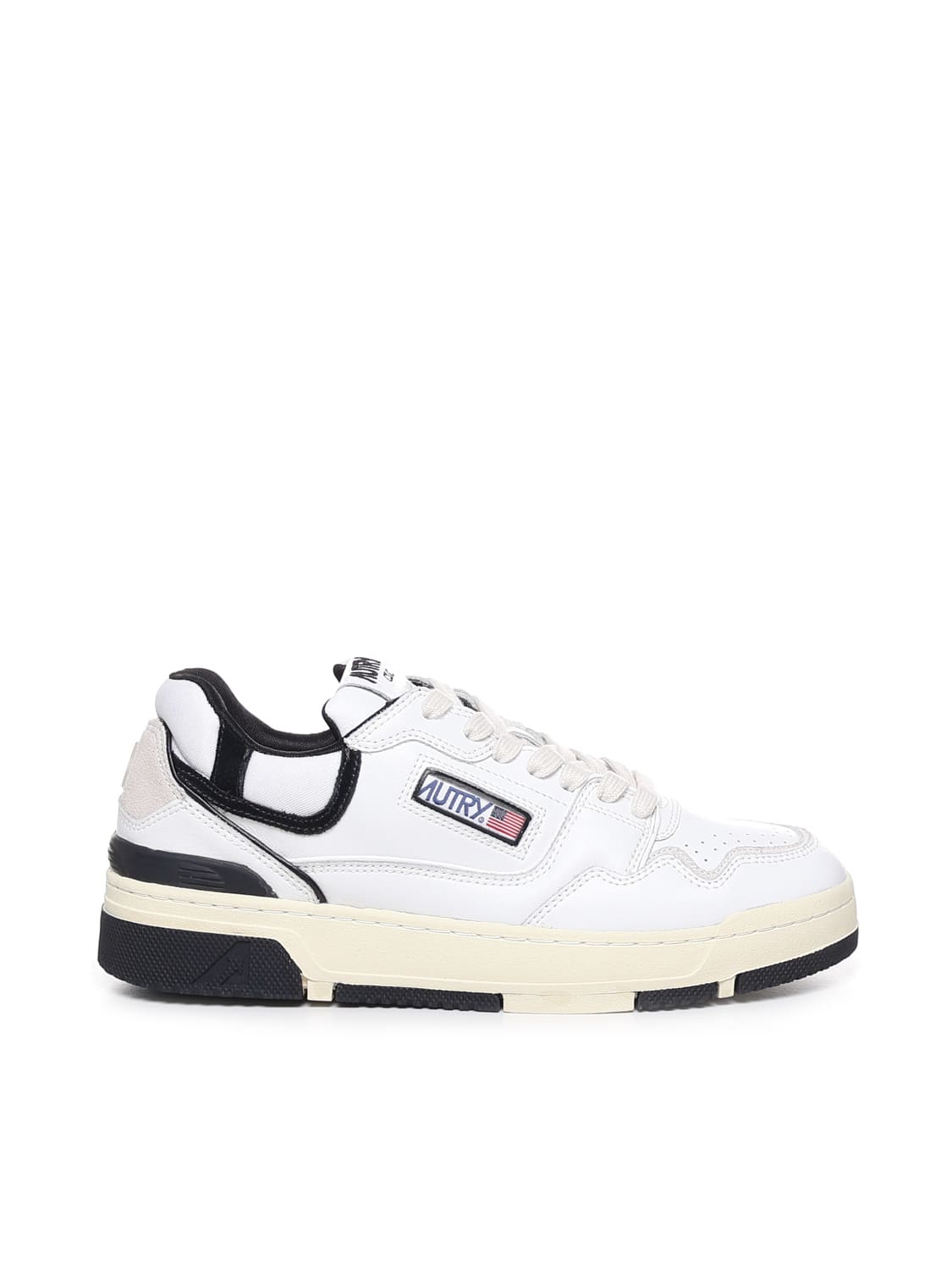 Autry White Low Top Sneakers With Black Details And Logo Patch In Leather And Suede Man In White
