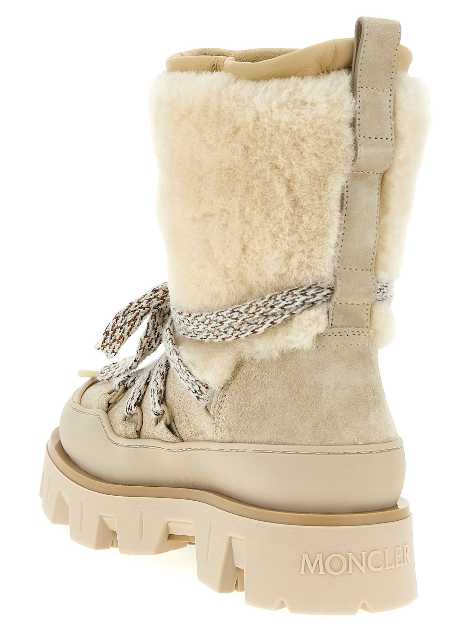 Moncler Ankle Boots With Fur Trim And Chunky Sole In Neutral