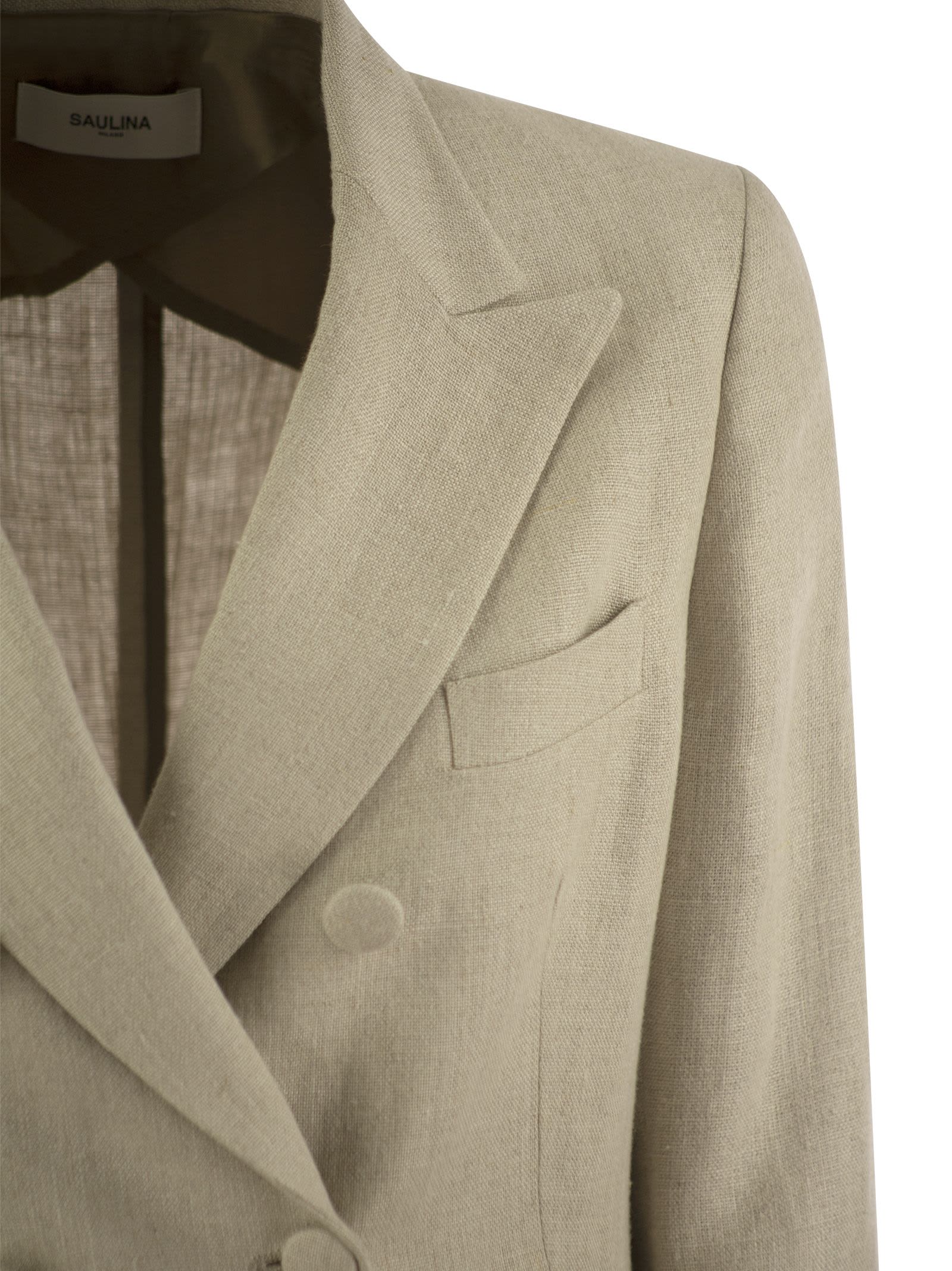 Shop Saulina Milano Anna - Double-breasted Linen Jacket In Sand