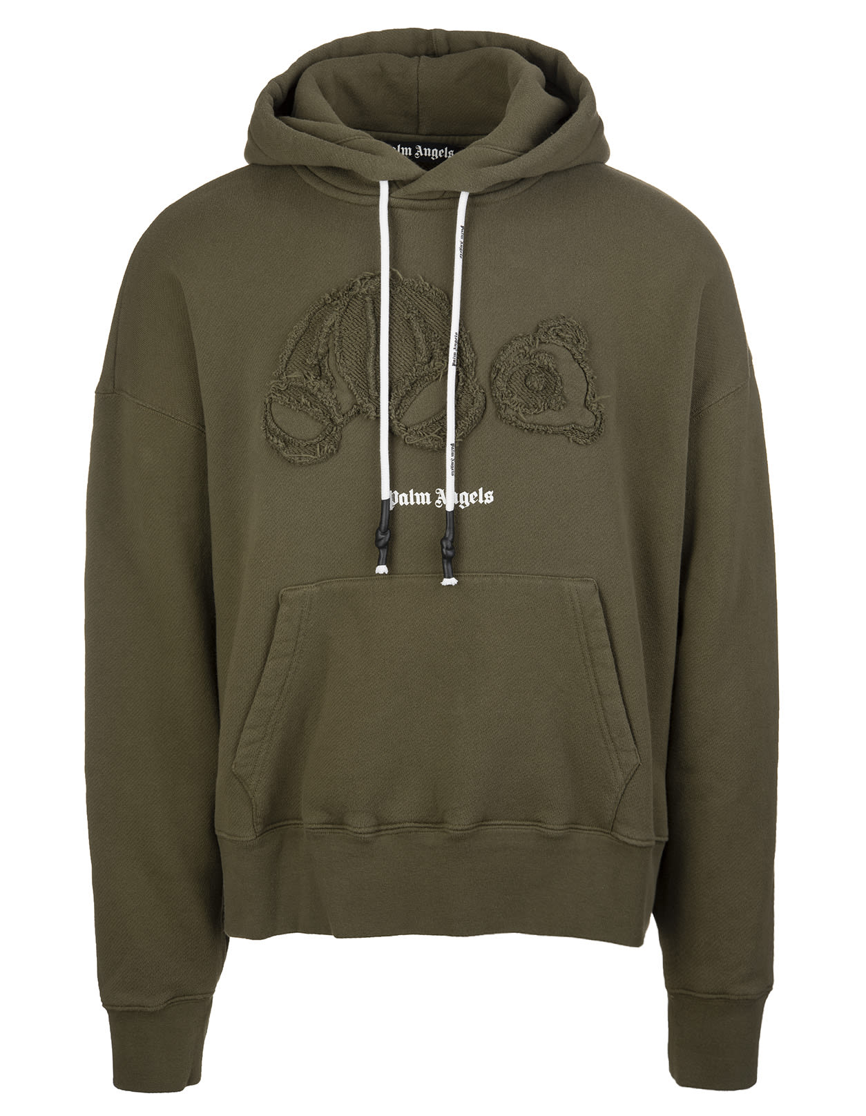 Palm Angels Man Military Green Knitted Bear Hoodie