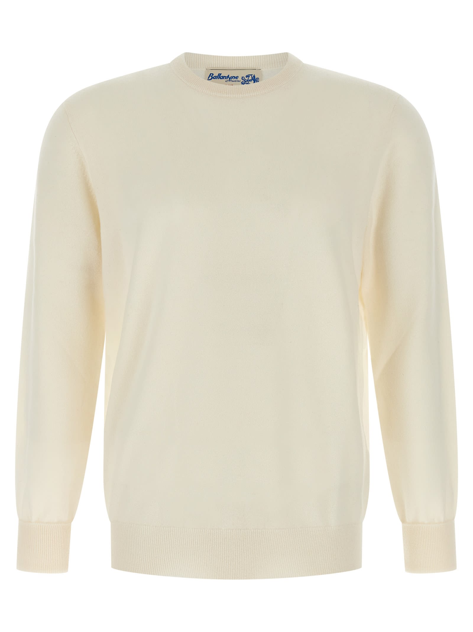 Ballantyne Cashmere Crew Neck Sweater With Long Cuffed Sleeves In White