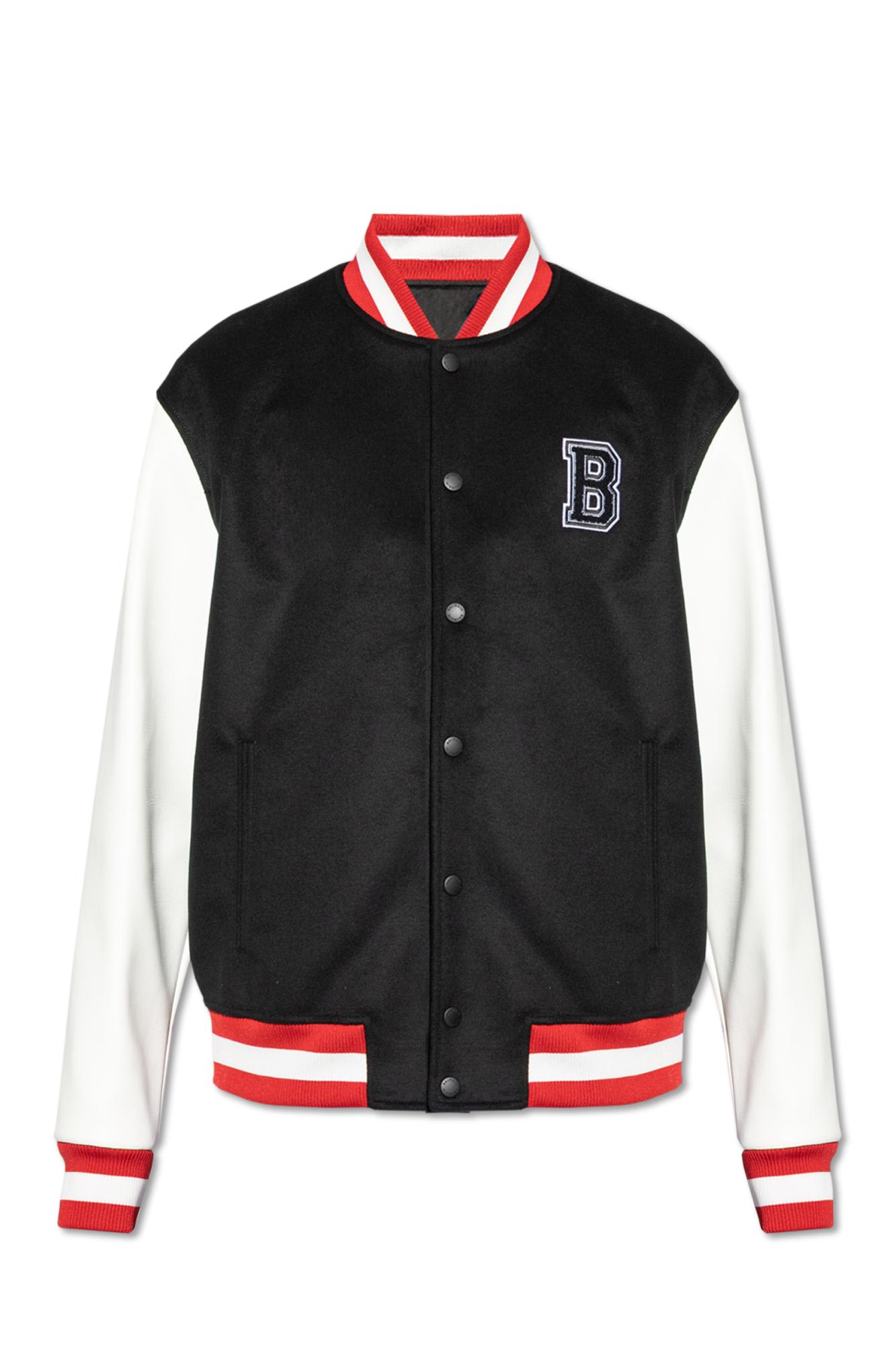 Balmain Wool And Eco-leather Varsity Jacket With Patch In Black
