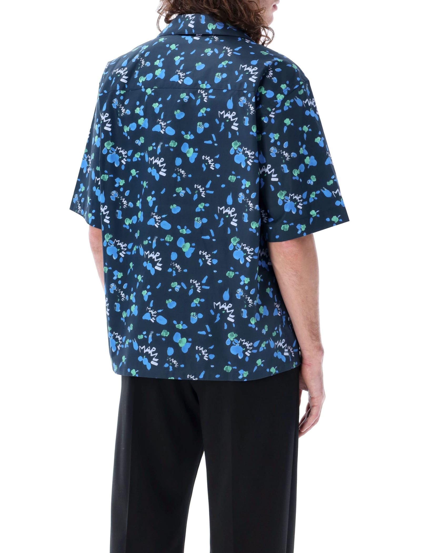 Shop Marni Poplin Bowling Shirt In Blue