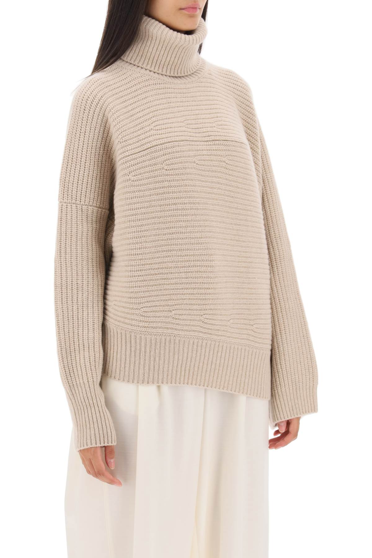 Stella Mccartney Asymmetrical Sweater In Ribbed Cashmere Knit In Oat (beige)