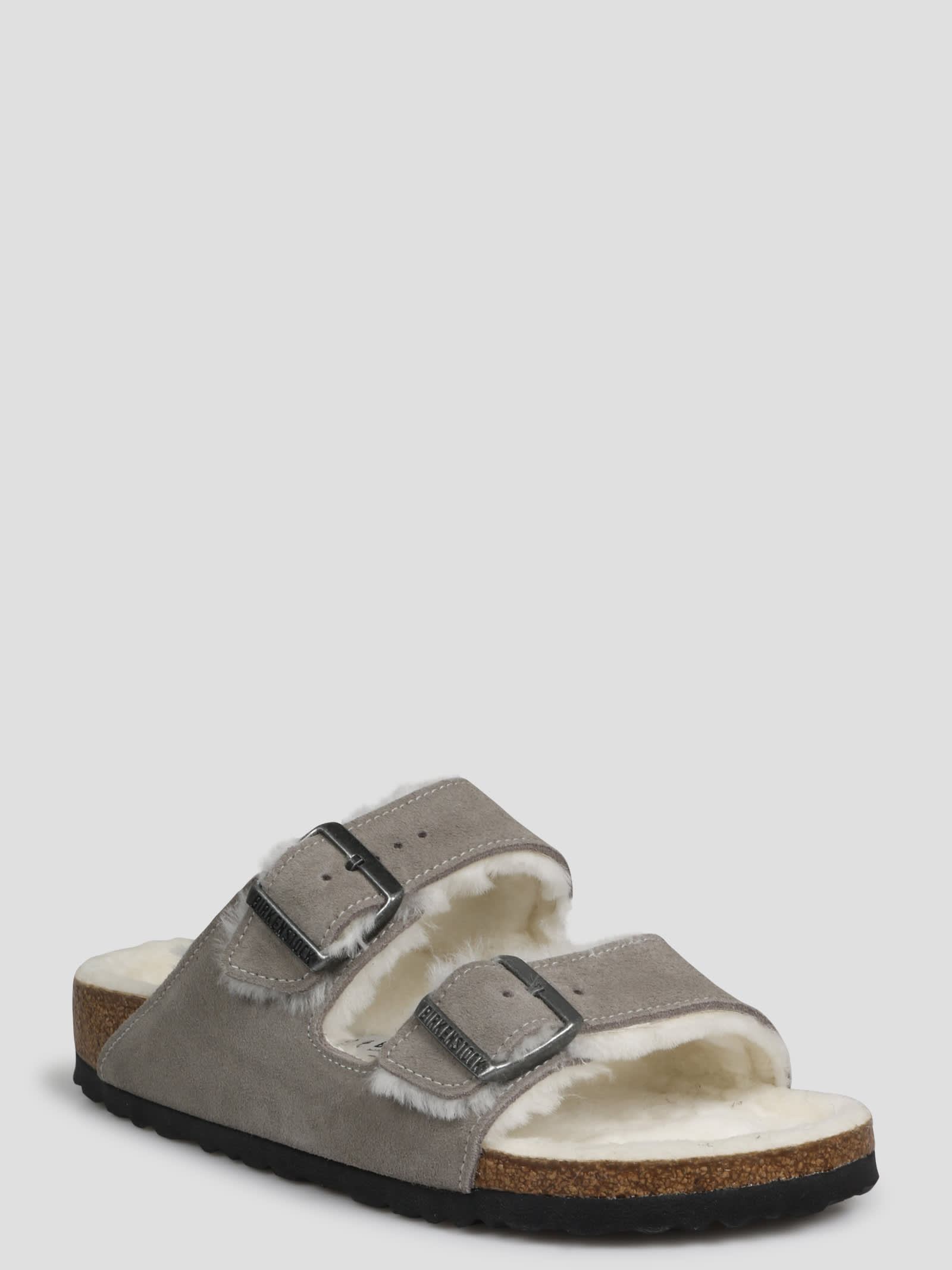 Shop Birkenstock Arizona Shearling Sandal In Grey